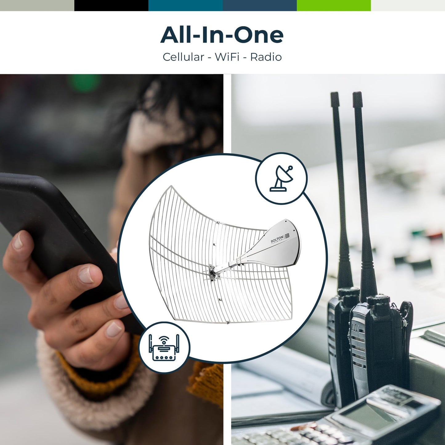 Bolton Technical Long Ranger Antenna (BT974822) | Parabolic - Over 20 Miles Range | All Cell Bands: 5G, 4G, LTE | WiFi 2.4/5 GHz WiFi 6 | High Gain