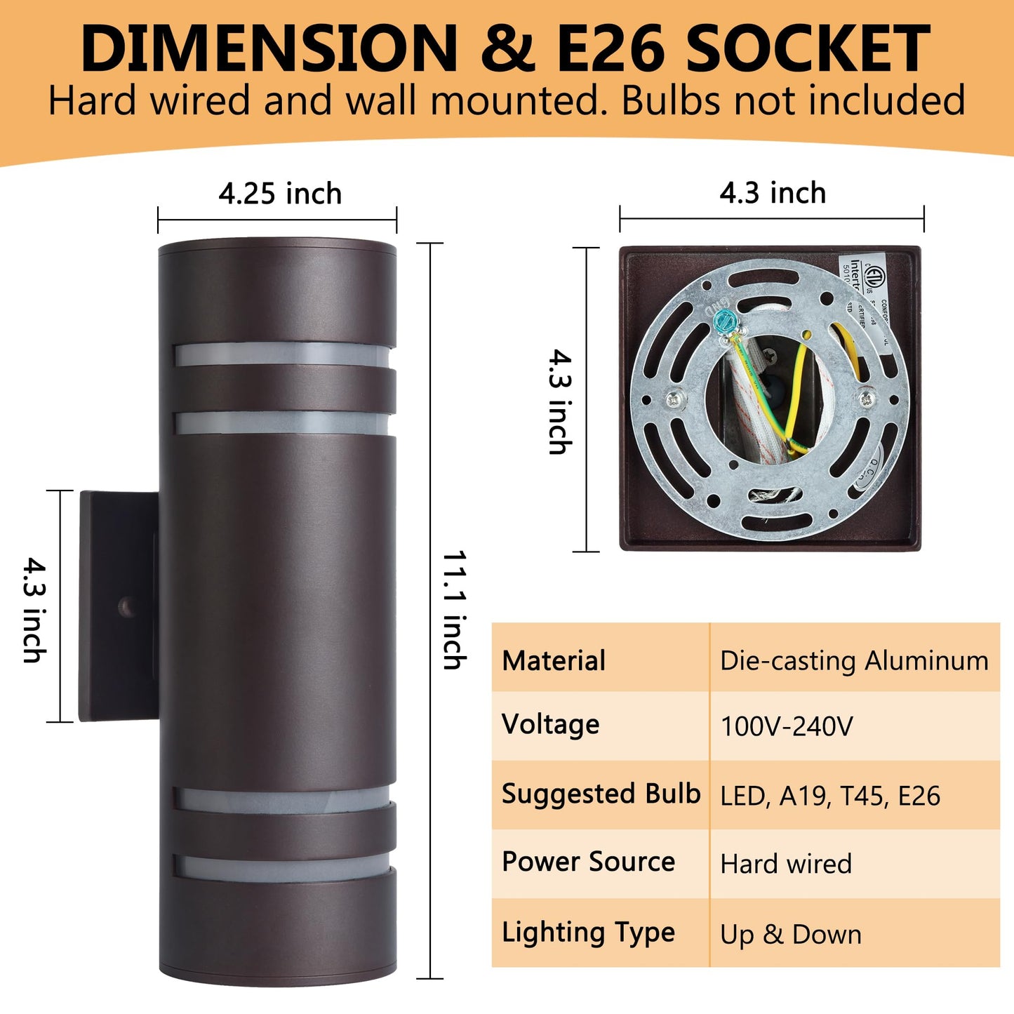 Housen Solutions Outdoor Light Fixture, IP65 Waterproof Exterior Lighting Fixtures, Oil Rubbed Bronze Aluminum Wall Mount Porch Lights, Outdoor Lights