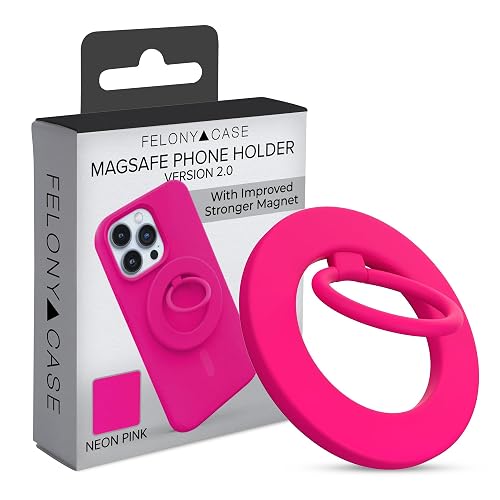 FELONY CASE - Neon Pink Ring Grip and Stand - Version 2.0 - Improved Stronger Magnet, Magnetic Phone Ring Holder for MagSafe Compatible iPhone 17,16