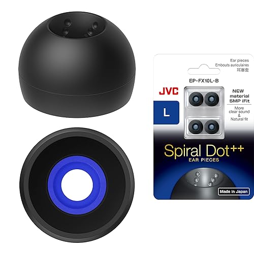JVC EP-FX10 Spiral Dot Earpieces - Set of (4) Eartips, Sizes Small Through Large, Fits Many JVC Models (Large) Black