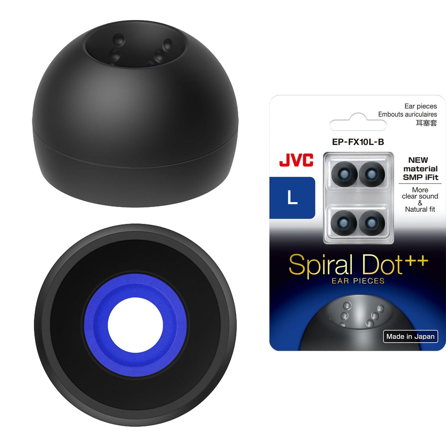JVC EP-FX10 Spiral Dot Earpieces - Set of (4) Eartips, Sizes Small Through Large, Fits Many JVC Models (Large) Black