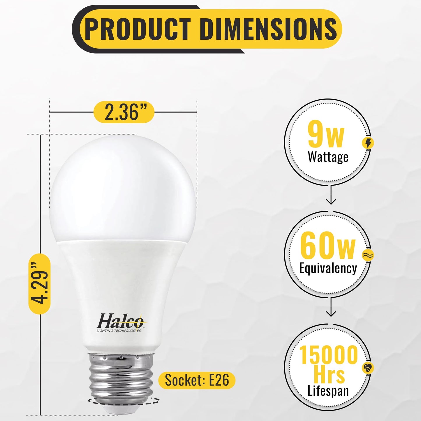 Halco ProLed Led Light Bulbs A19 2 Non Dimmable, Frosted 120V, 60W Equivalent Efficient 9W, 720 Lumen, 15000 Hours, E26, 6 Pack (2700k Soft White)