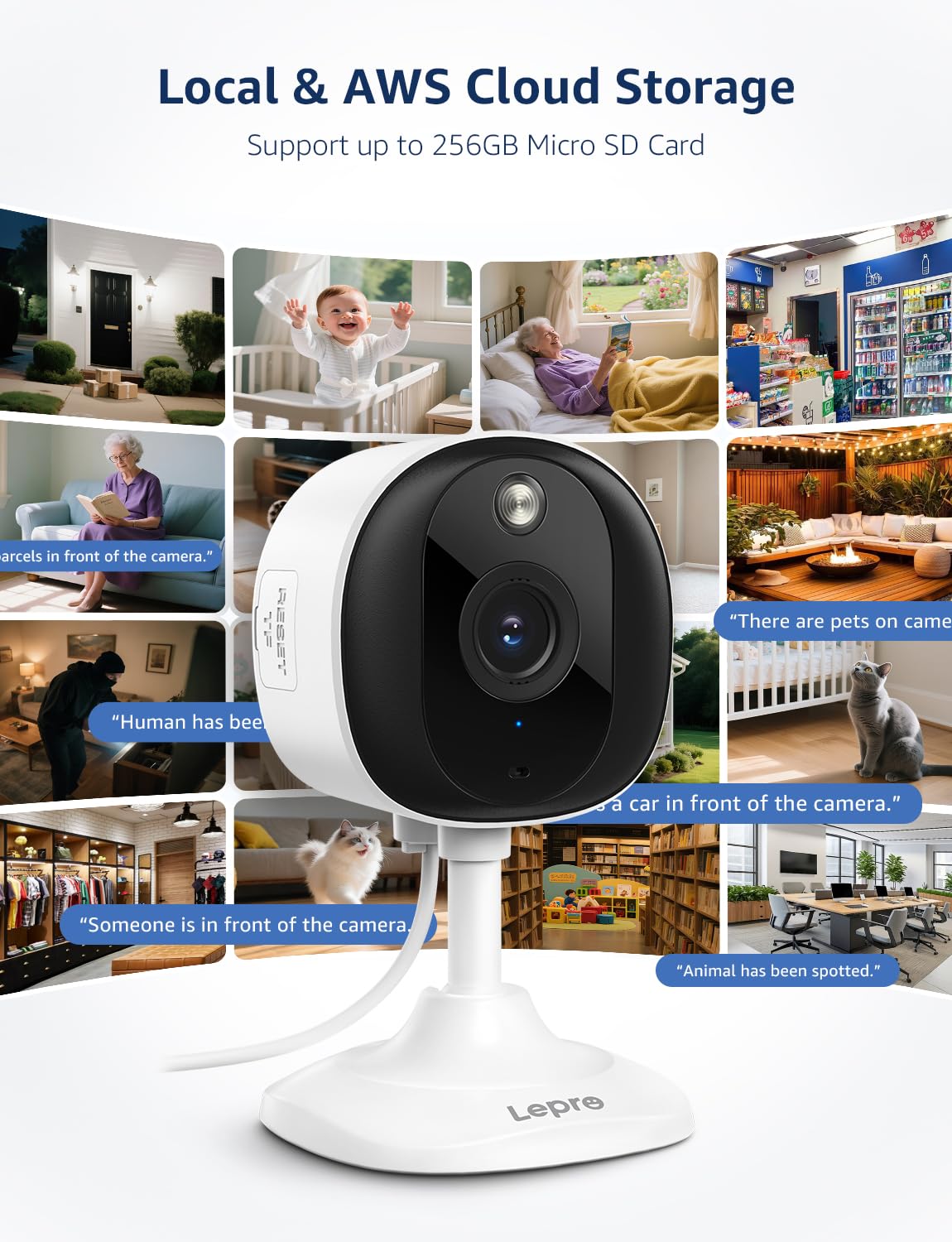 Lepro 2K Security Indoor & Outdoor Camera for Baby Care, Pet Monitoring, Remote Intercom, Night Vision, 2-Way Audio, Cloud & SD Card Storage (SD Card
