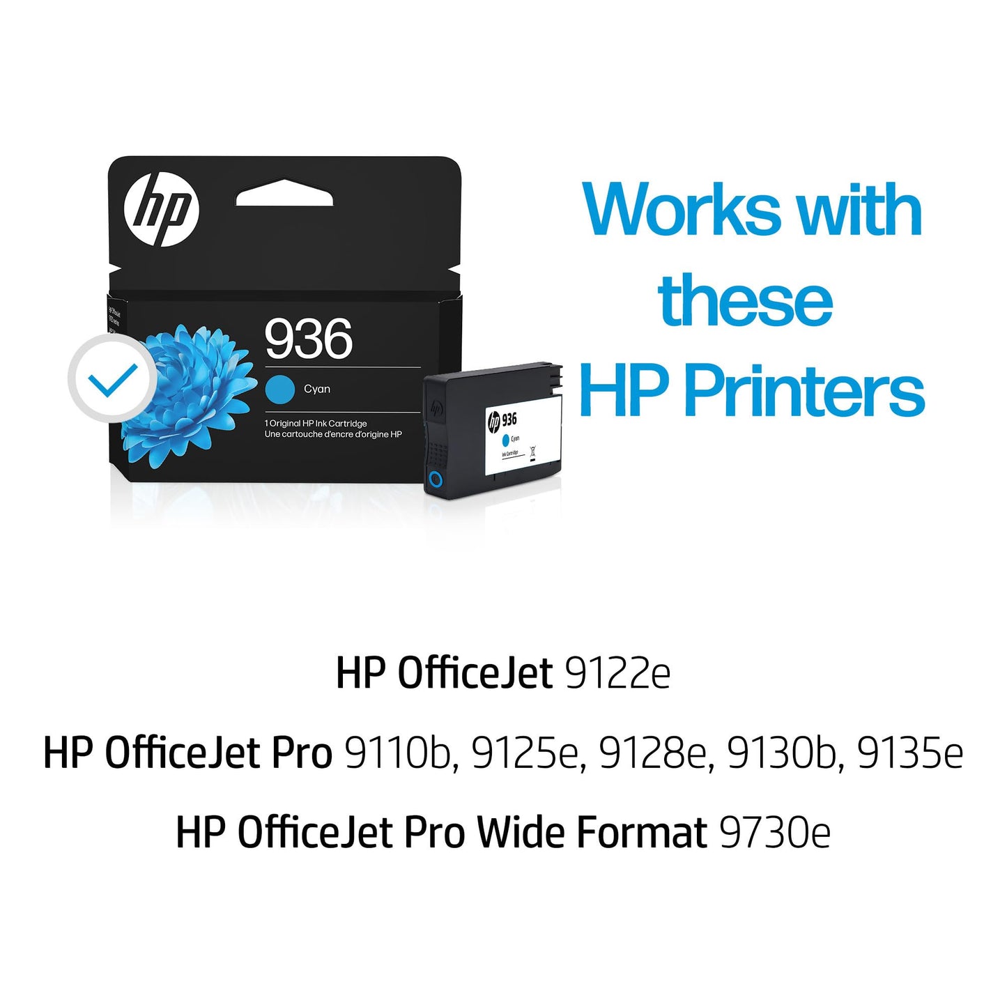HP 936 Cyan Ink Cartridge | Works with OfficeJet 9120, Pro 9110, 9120, 9130, Wide Format 9730 Series | Eligible for Instant Ink | 4S6U9LN | Packaging