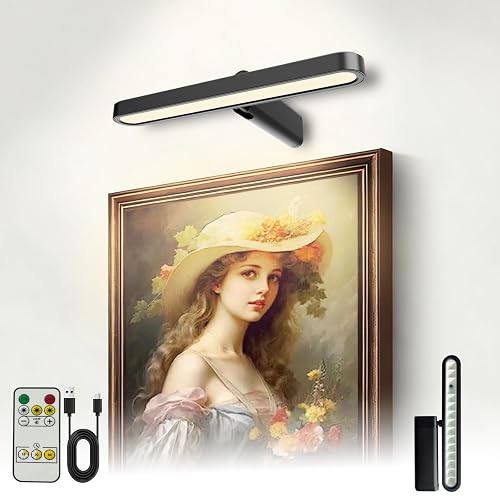 Picture Lights for Wall Battery Operated 4800mAh, 10inch Rechargeable Display Light with Remote/Rotatable, Dimmable/3CCT LED Art Cordless Lamp