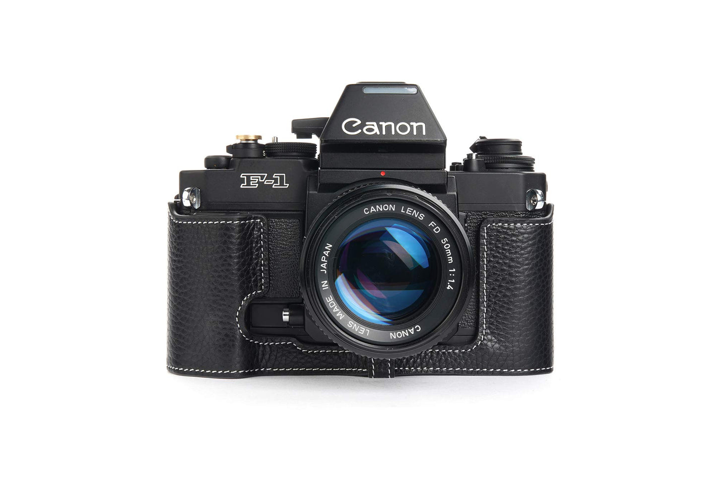 F-1 Case, BolinUS Handmade Genuine Real Leather Half Camera Case Bag Cover for Canon New F-1 Camera with Hand Strap (Black)
