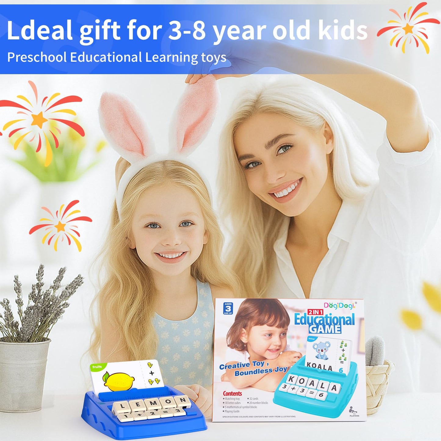 DEGIDEGI Matching Letter & Math Game – Educational ABC Learning Toy for Kids Ages 3–8, Fun Preschool & Kindergarten Gift for Boys & Girls, Navy Blue