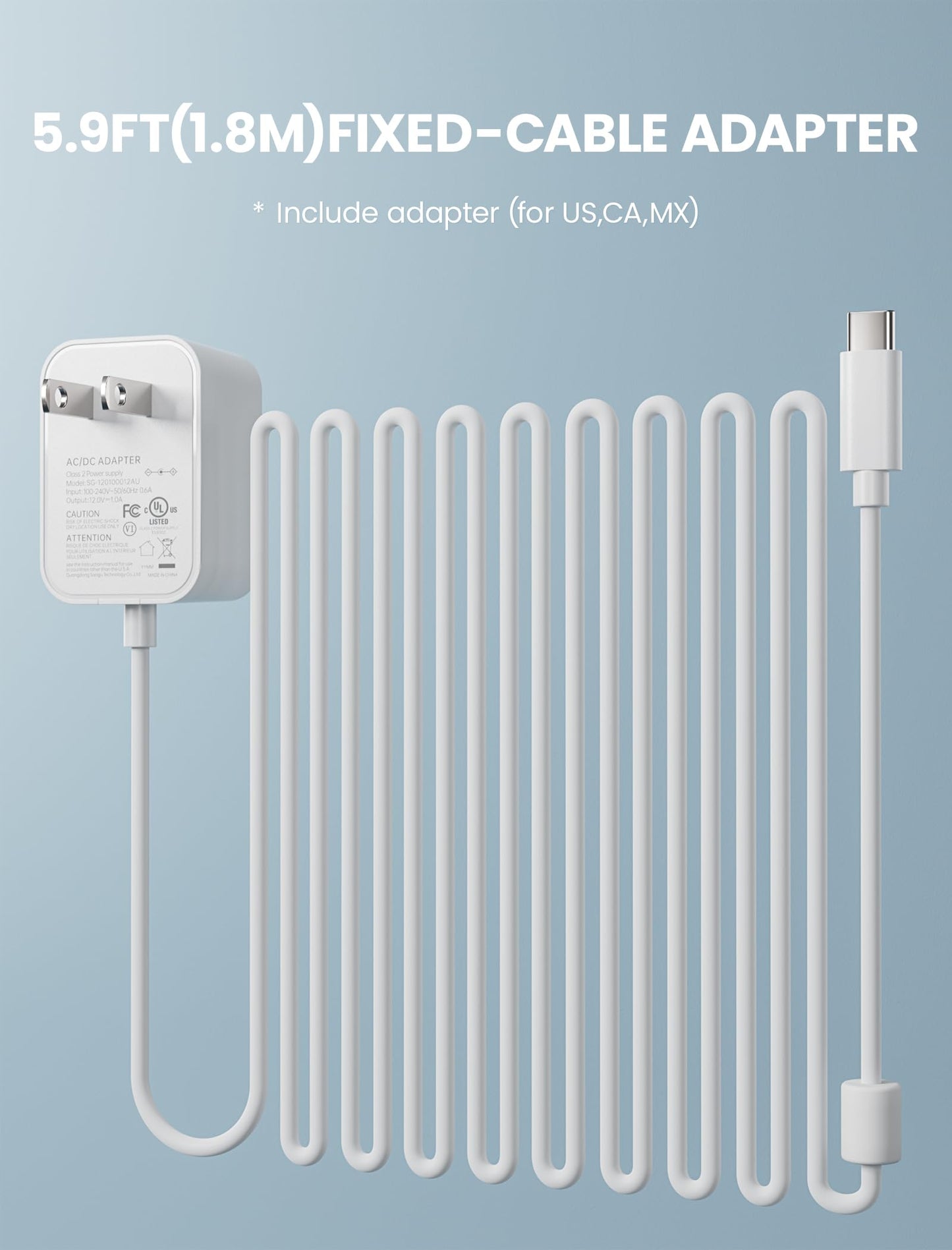 12V USB-C AC/DC Adapter Compatible with 8’’,8.5’’,10’’ Wall Fan, USB Type C Plug,1.8M/5.9 feet