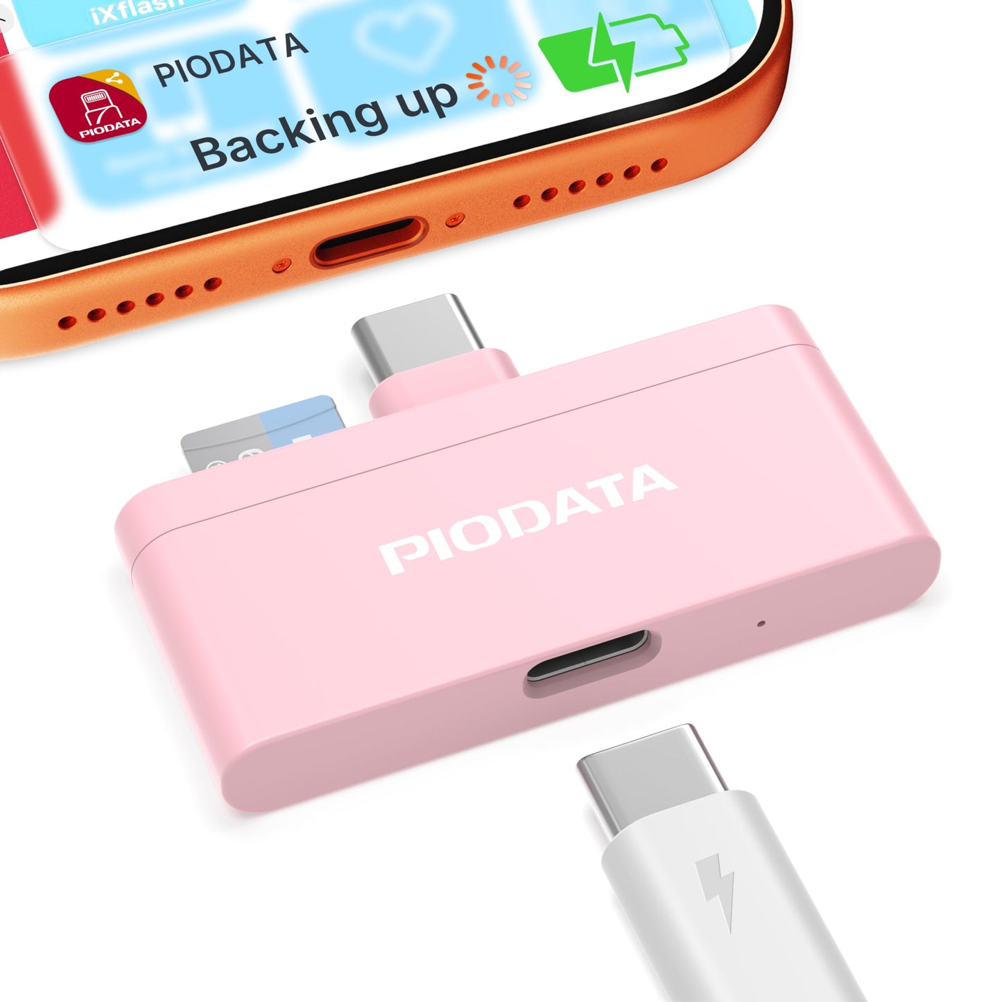 Piodata Micro SD Card Reader for iPhone 17/16/15, iPad, Android, Mac, PC, Laptop, USB C Memory Card Reader Adapter, Auto Photo Backup While Charging