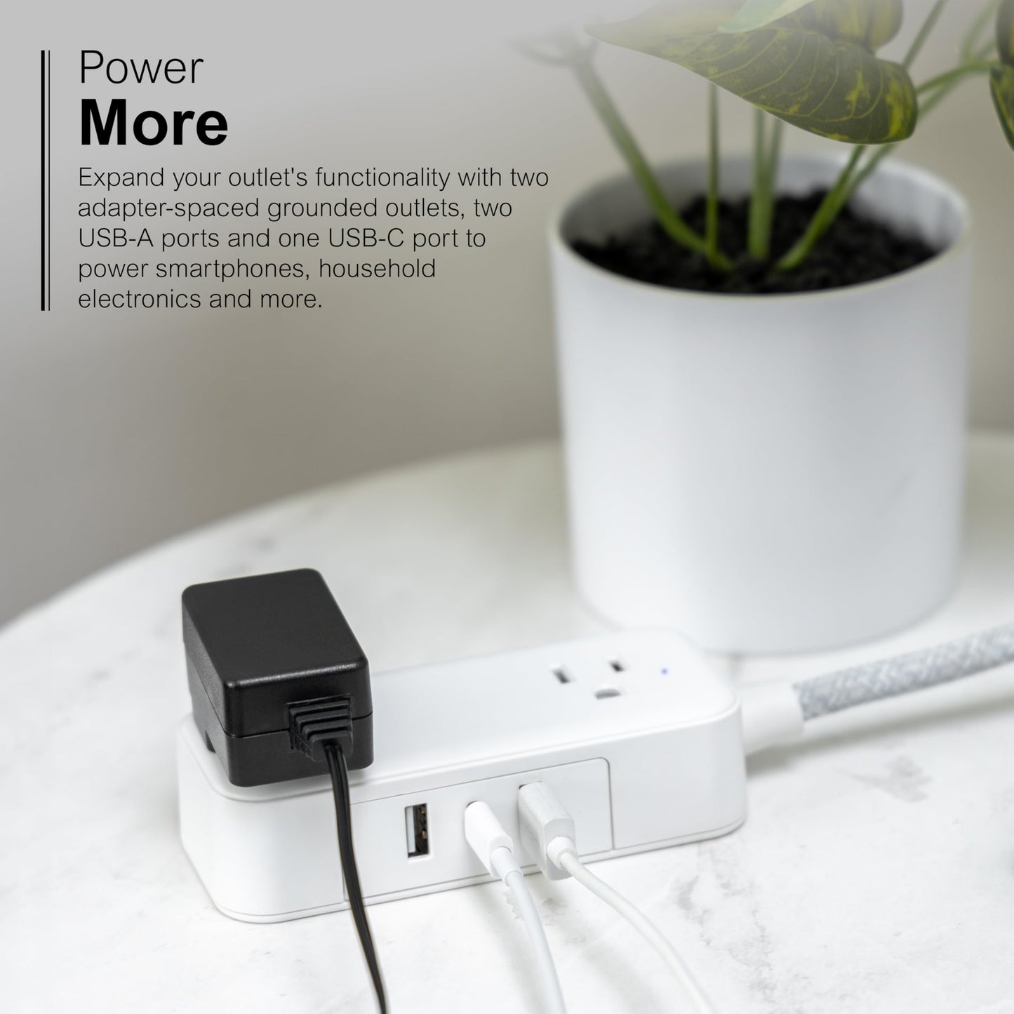 GE Flat Plug Power Strip Extension Cord with USB Ports, Travel Power Strip with 2 Outlets 3 USB Ports, Cruise Ship Essentials, 6 Ft Braided Small