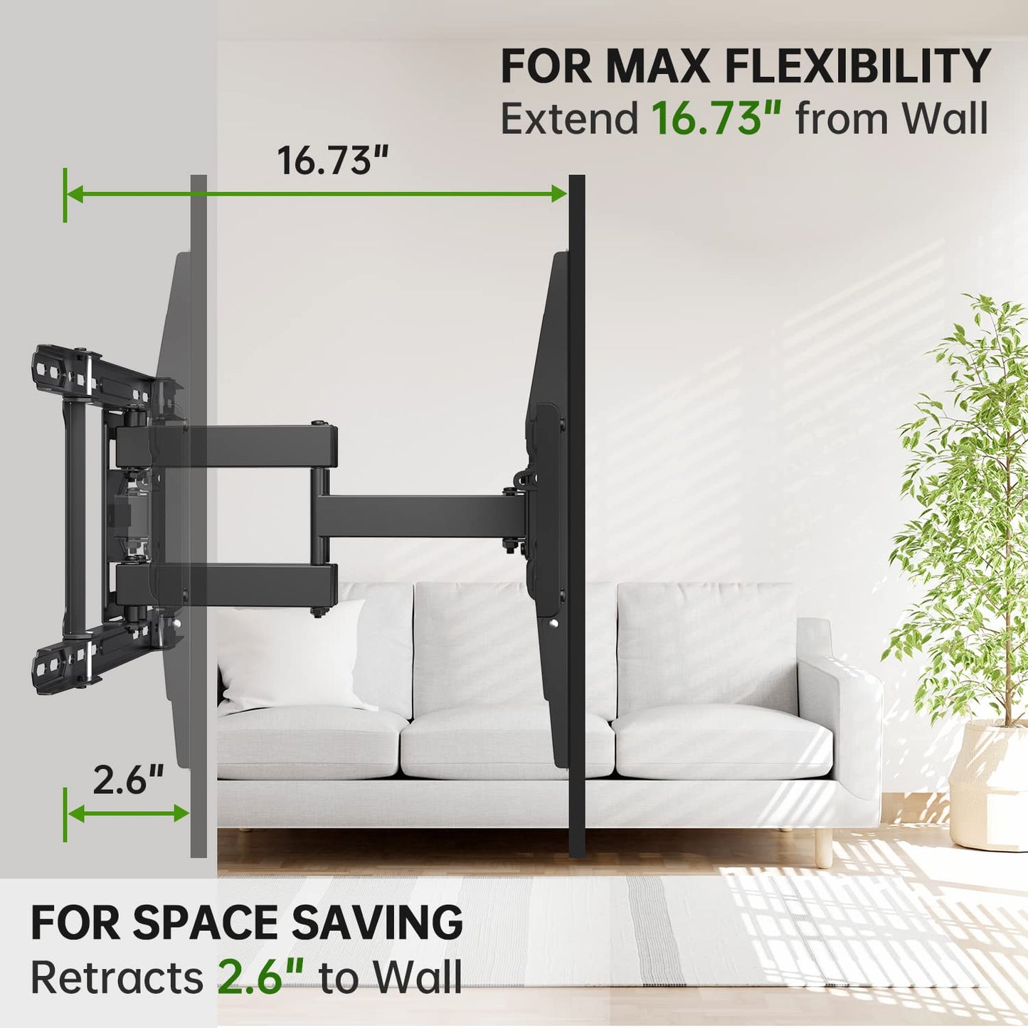 USX Mount Full Motion TV Wall Mount 42"-84" TVS, Fits 16" 18" or 24" Studs, Heavy Duty TV Mounts Bracket with Dual Articulating Arms Tilt Swivel