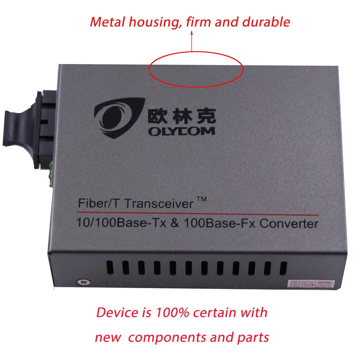 Fast Ethernet Fiber SC to Copper Media Converter Single Mode Duplex Optic to RJ45 Transceiver 40Km