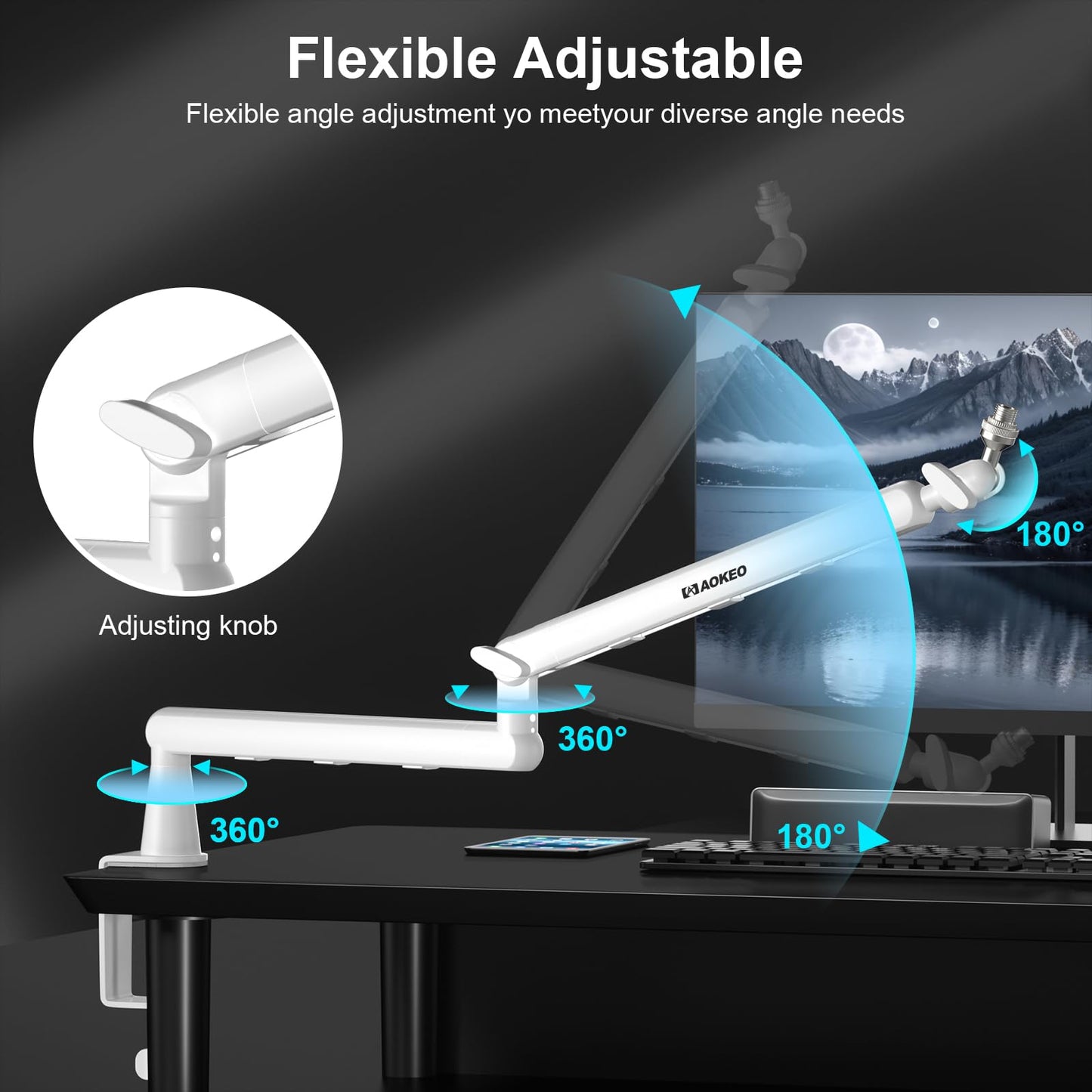 Microphone Arm,Aokeo AK-55 Desk Low Profile Adjustable Mic Boom Arm Stand,Suitable For Blue Yeti,Snowball iCE, HyperX QuadCast,SoloCast,Elgato