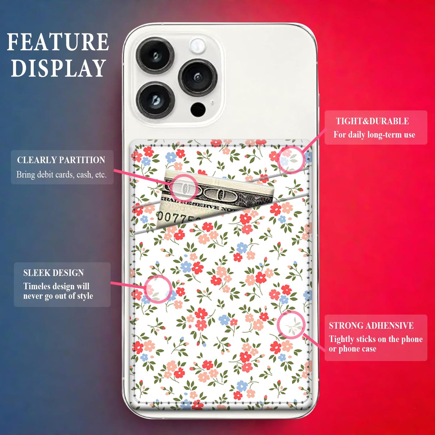 AFYEWKC Phone Card Holder Leather, Dual Pocket Phone Wallet Stick On, Adhesive Cute Credit Card Sleeves for Phone Case Compatible with Most Phones