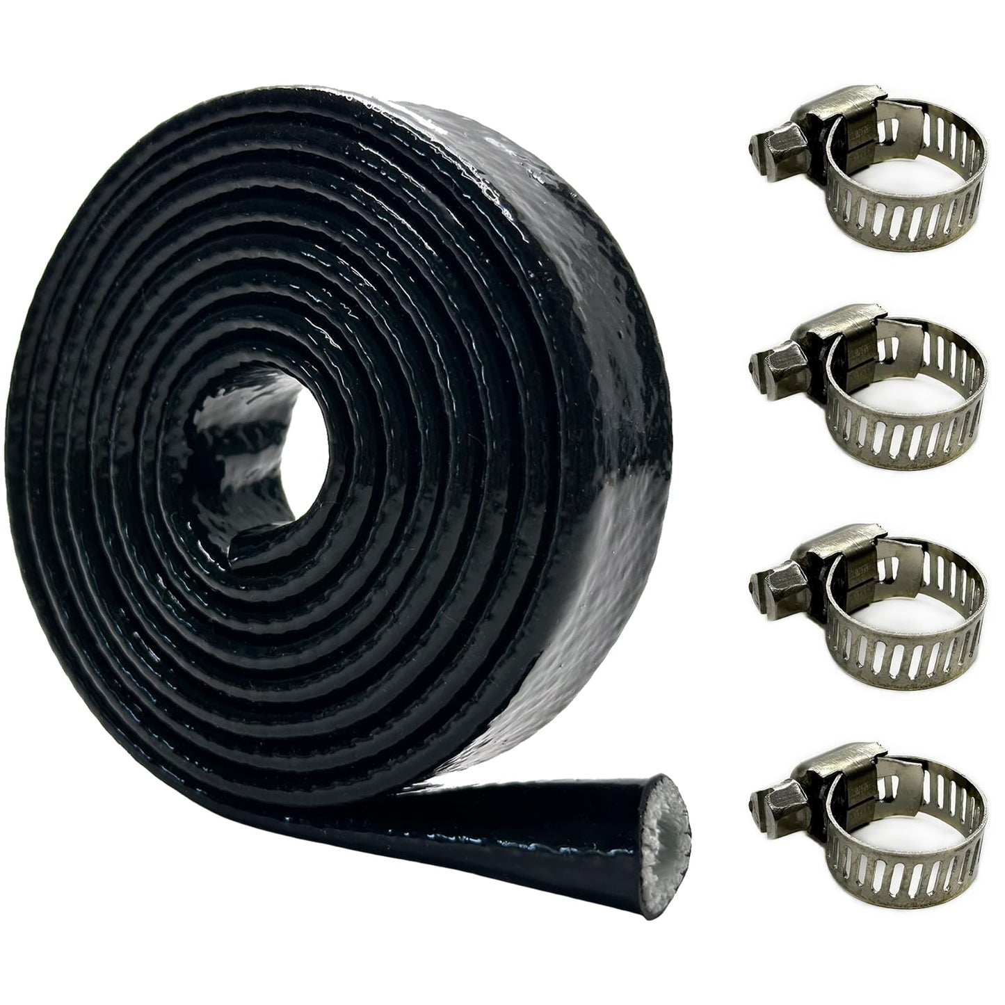 TSYCWQ 5Ft 3/8" Flame-Retardant & Heat-Insulating Silicone Coated Fiberglass Casing with 4 Stainless Steel Clamps - Heat Protection Fit for Automotive