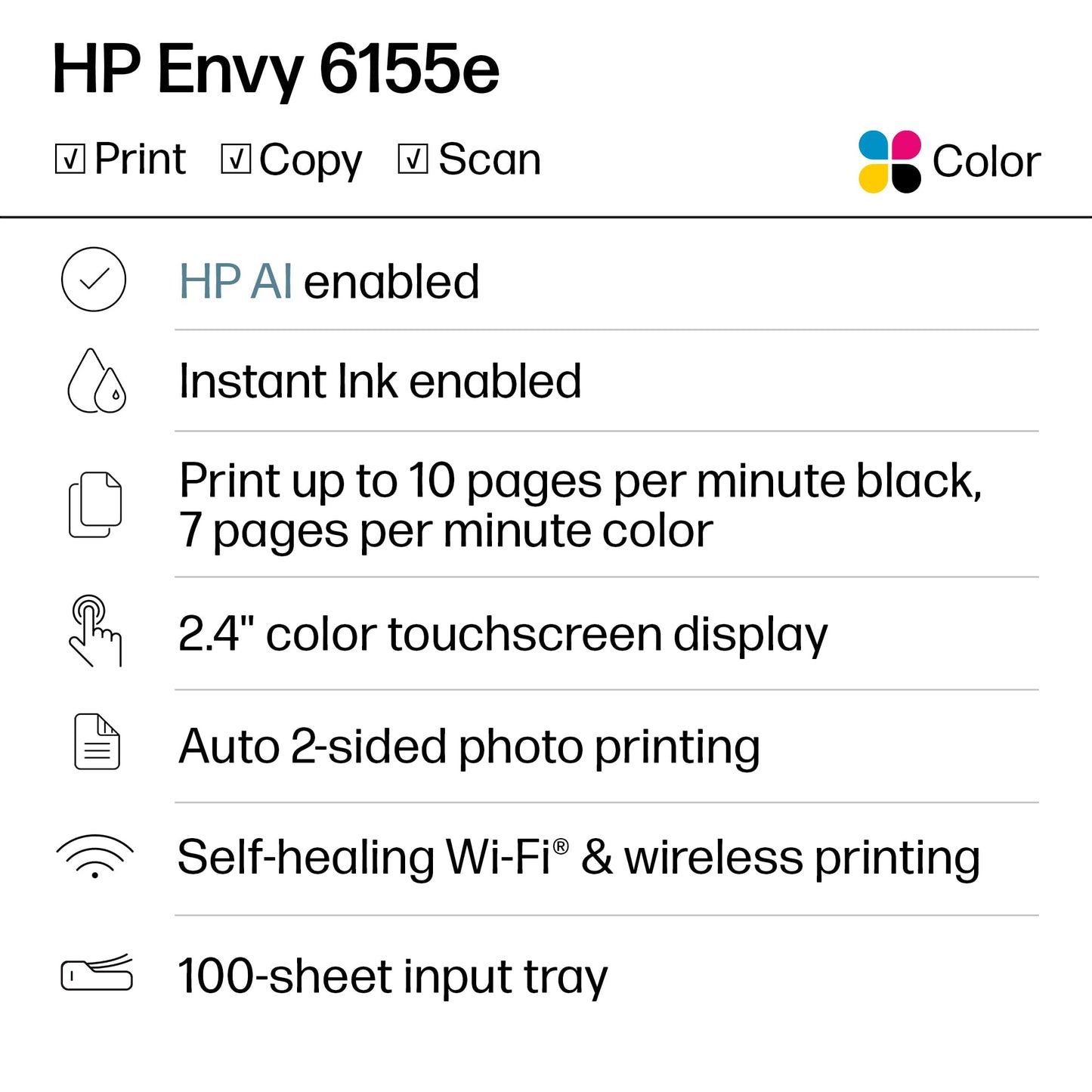 HP Envy 6155e Wireless All-in-One Color Inkjet Printer, Portobello, Print, scan, copy, Duplex printing Best-for-home, 3 month Instant Ink trial