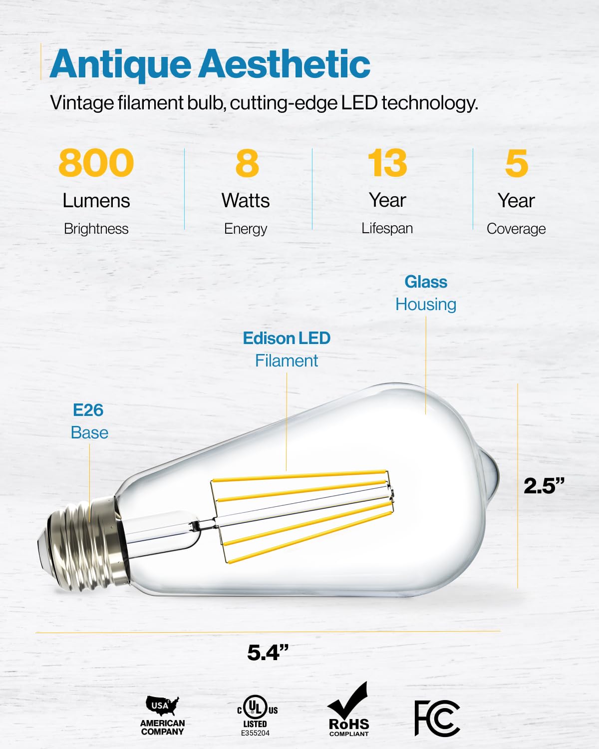 Sunco 6 Pack Edison Bulbs LED ST64 (ST19) Clear Glass Filament, Dimmable