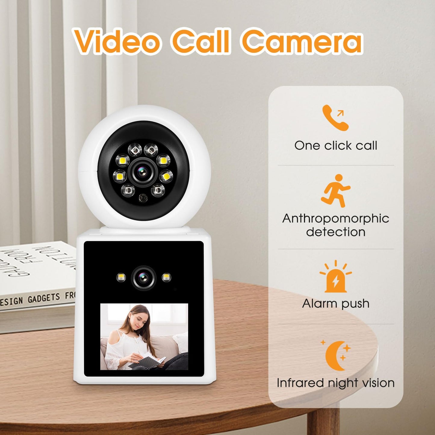 COOHILIGH Two-Way Video Call Security Camera with HD Screen, 1080P Indoor Home Security Camera, Indoor House Sitter Camera