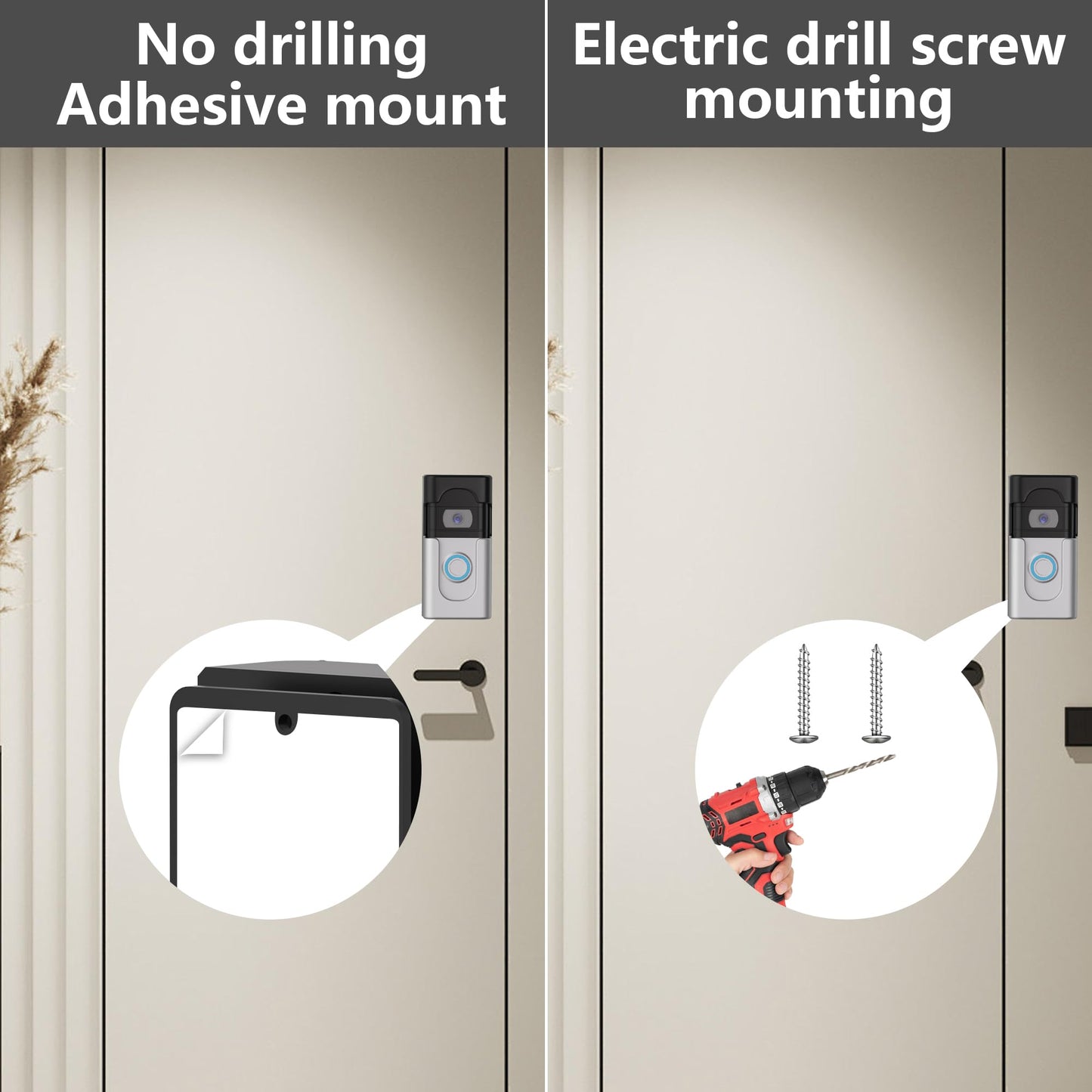 No Drill Adhesive Doorbell Mount for Ring/Blink, 45°-135° Adjustable Angle, Anti-Block Sensor, for Brick/Wood/Metal Doors, Easy Install & Battery
