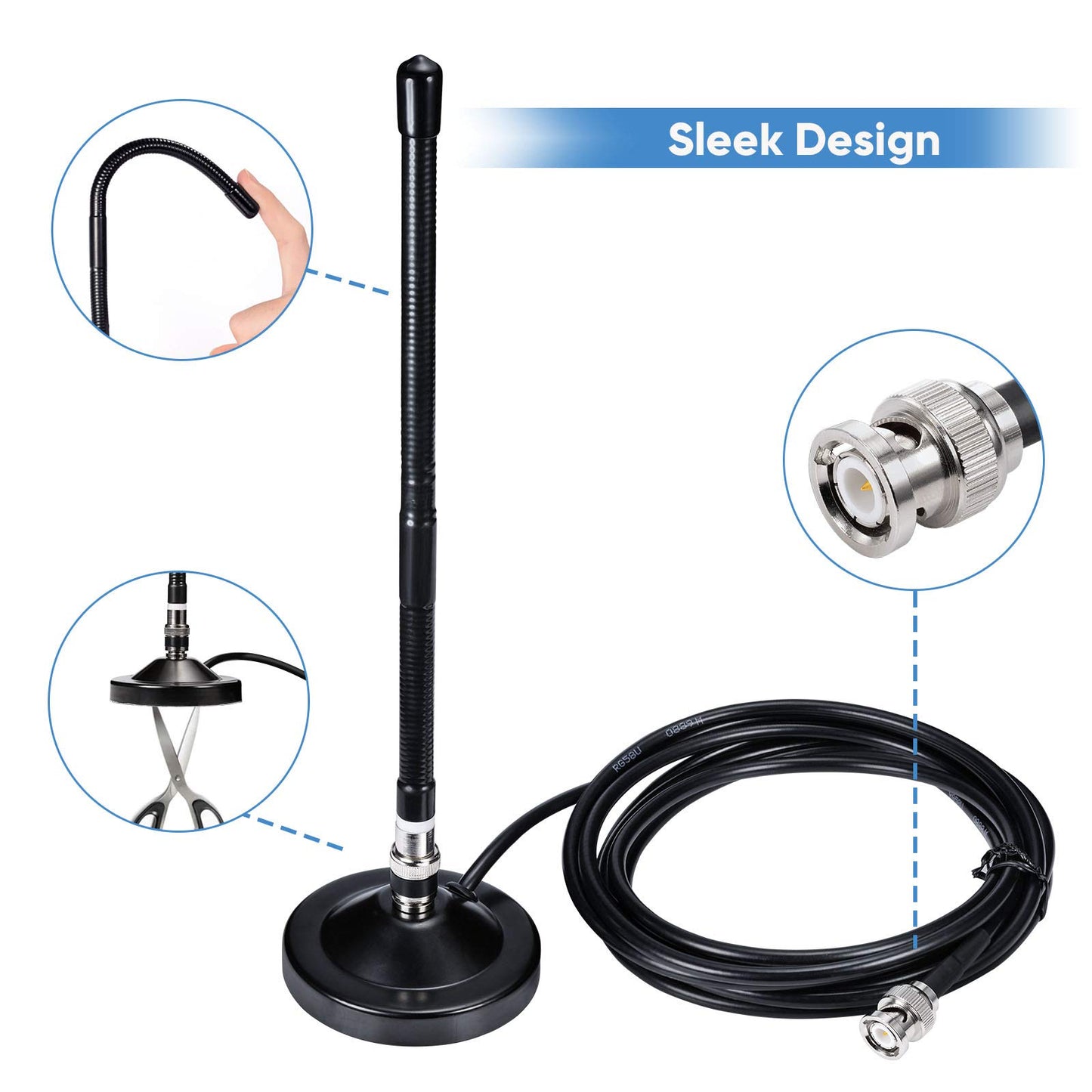 Bingfu Magnetic Base CB Antenna 27MHz with BNC & PL259 Male Connector for Cobra Midland Uniden Maxon President Handheld Portable CB Radio, Mobile
