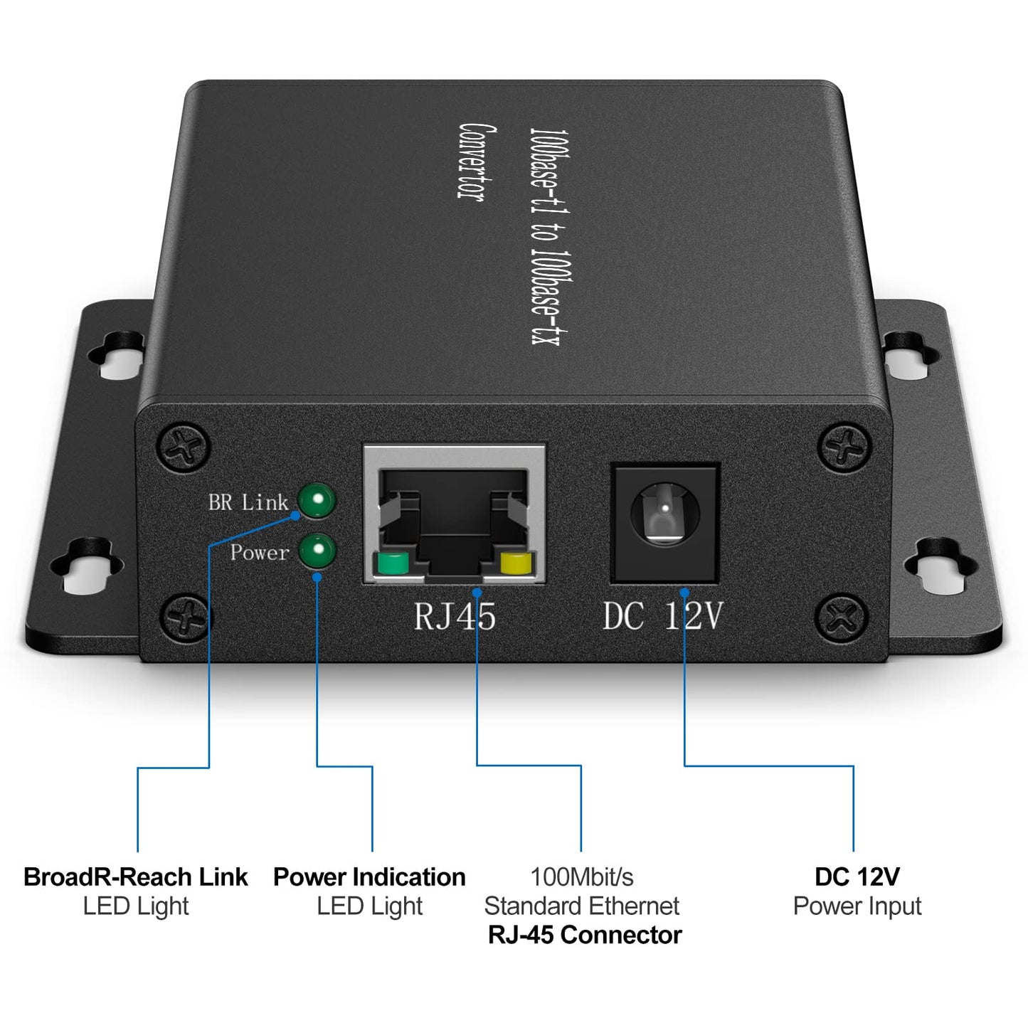 100BASE Ethernet Media Converter Device,Automotive-Grade, 2-Wire Ethernet BroadR-Reach(100BASE-T1) to Fast Ethernet (100BASE-TX) Automotive IEEE