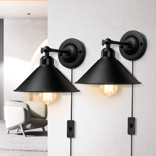 AEOREAL Plug in wall Sconce, Black wall Sconce, Antique Swing Arm Vintage Industrial Wall Light Fixture, Wall lamp with Plug in Cord On Off Switch E26
