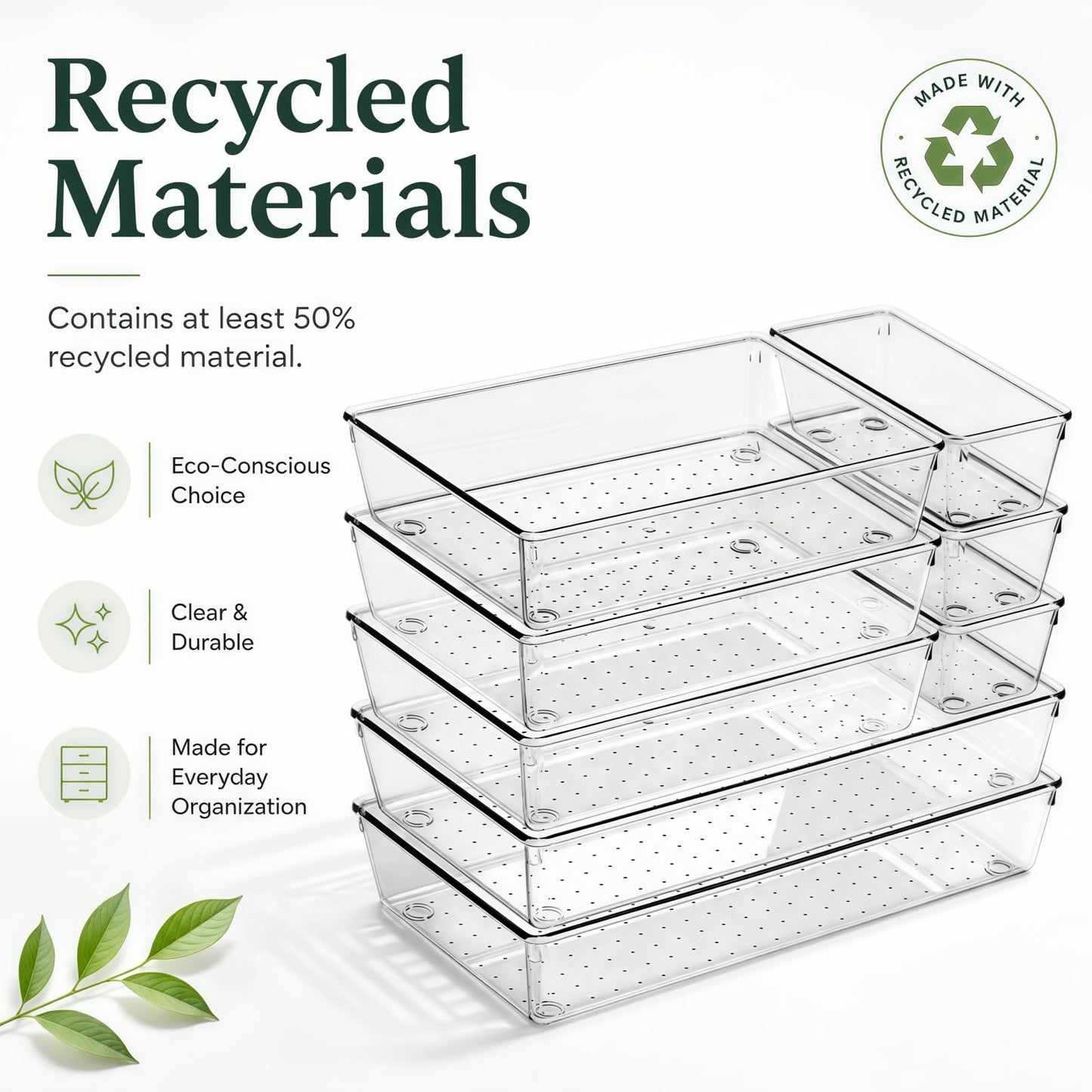8 Pack Large Clear Plastic Drawer Organizer Bins - Acrylic Bathroom Drawer Organizer Trays - Heavy Duty Kitchen Drawer Dividers for Utensils