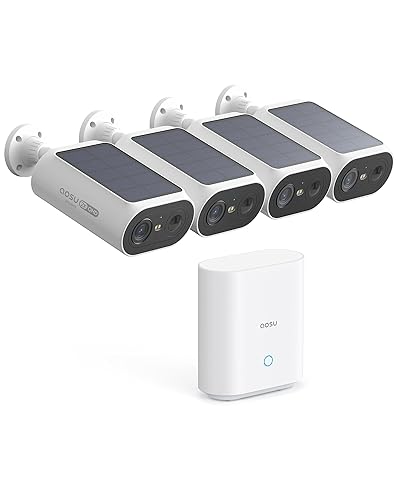 aosu Solar Security Cameras Wireless Outdoor, 2Mins DIY Installation, No Subscription Required Cameras for Home Security System, Local Storage, 2K