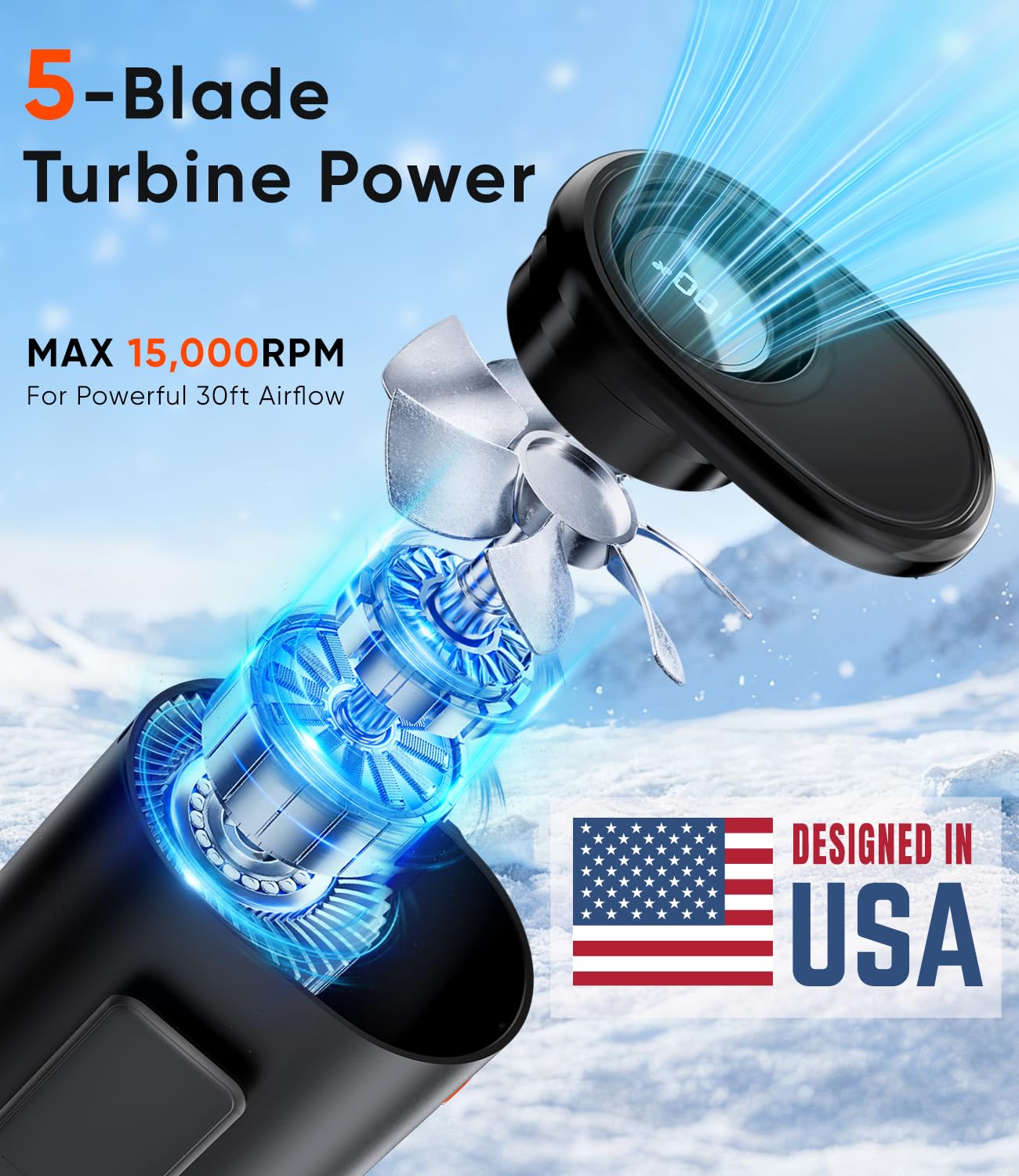 AI Portable Waist Fan, 6-Speed 15,000RPM Strong Turbo Airflow, 30H Cooling Battery Powered Personal Fan Rechargeable, Wearable Hands-Free
