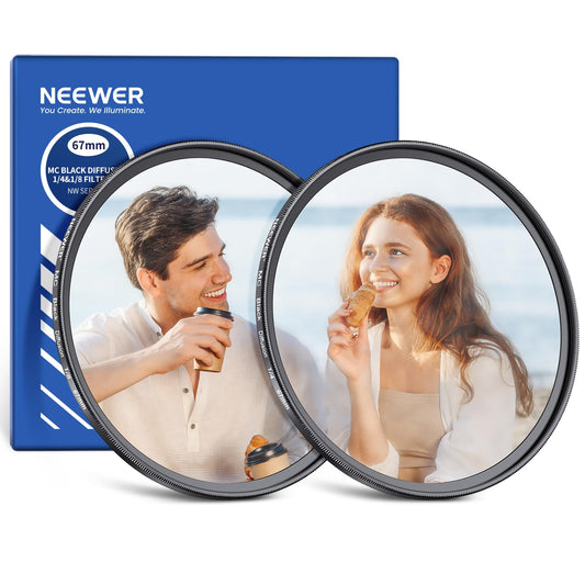 NEEWER 67mm 1/4 & 1/8 Black Diffusion Camera Lens Filter 2 Pack Set, Dreamy Cinematic Effect Filter Multicoated Glass Storage Case Cleaning Cloth,