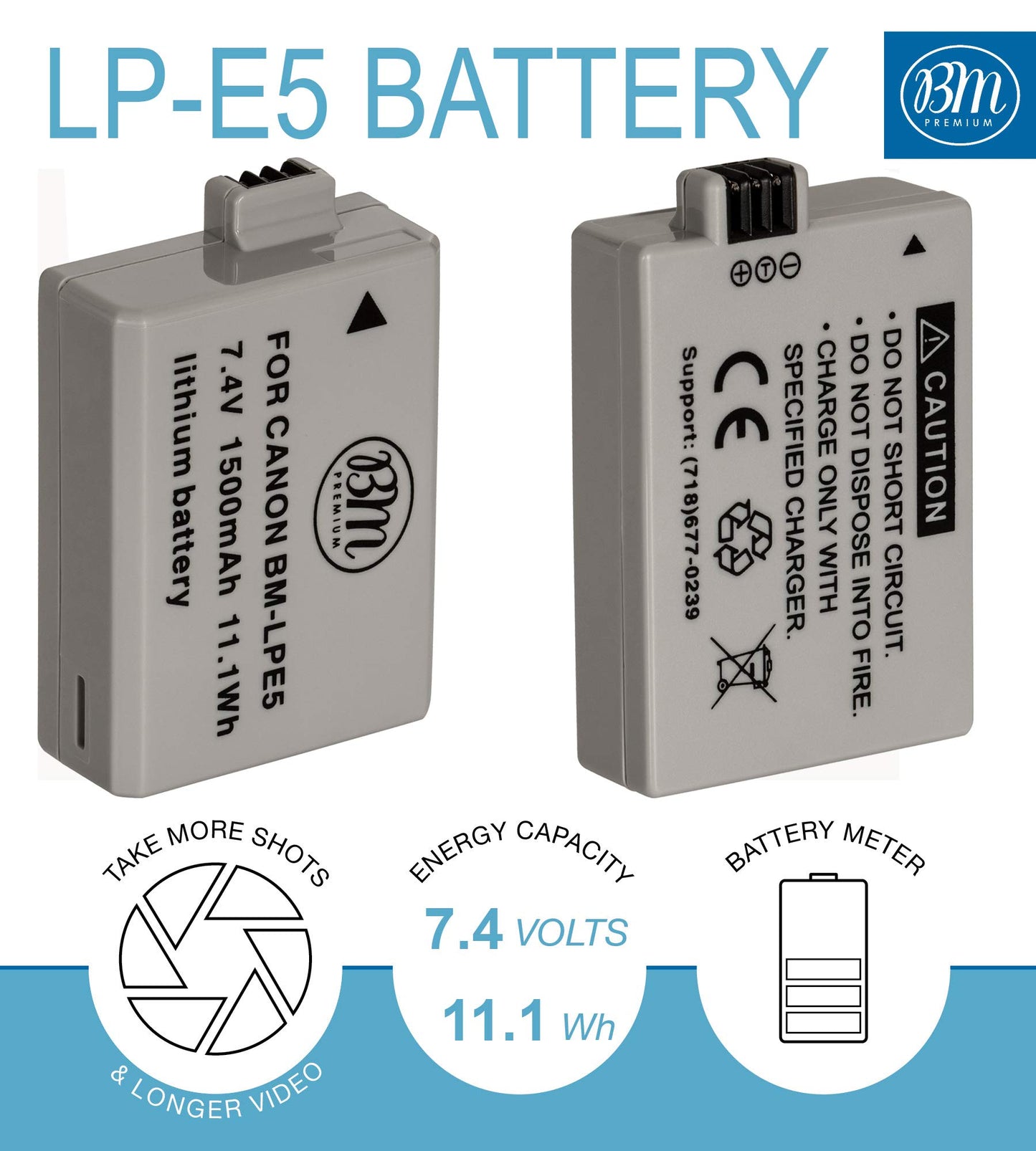 Big Mike's BM Premium LP-E5 Battery and Charger Kit for Canon EOS Rebel XS, Rebel T1i, Rebel XSi, 1000D, 500D, 450D, Kiss X3, Kiss X2, Kiss F Digital