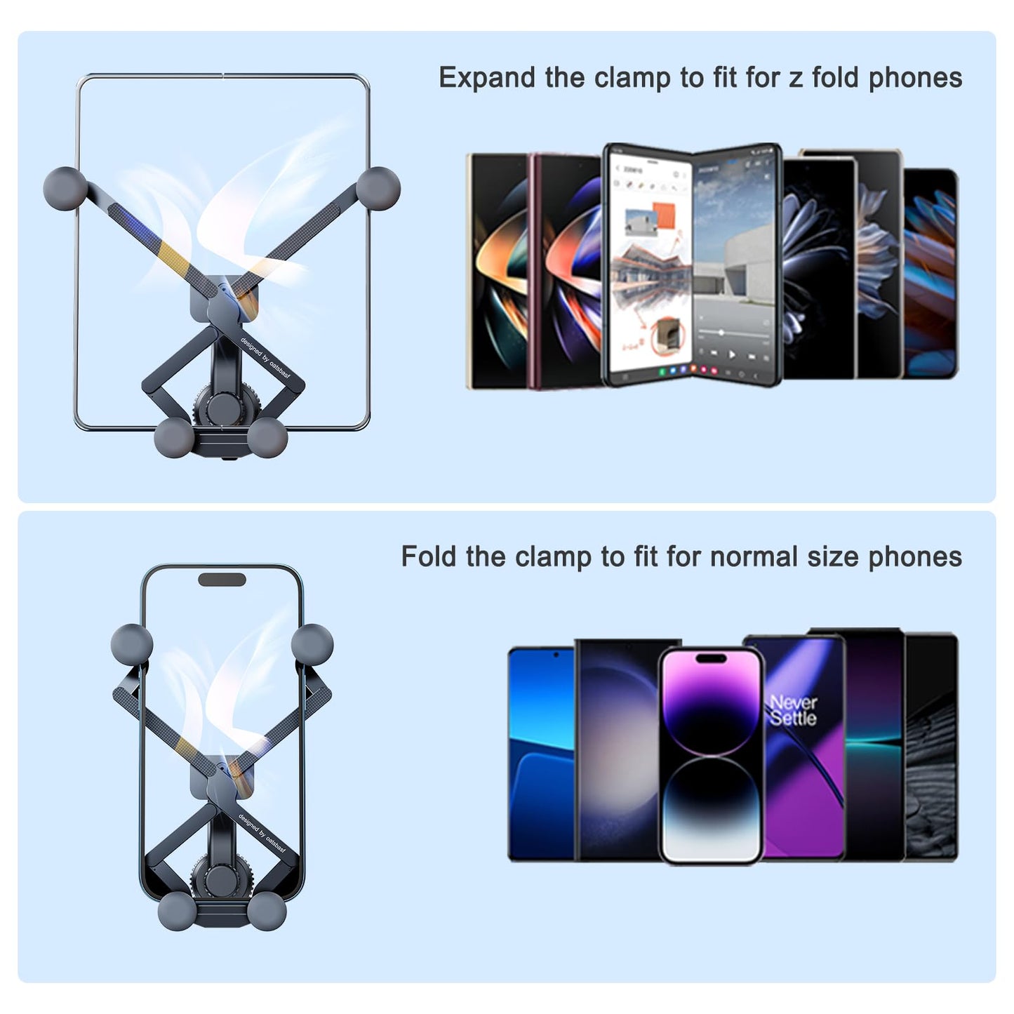 xuenair Z Fold 7 6 5 4 3 2 Car Mount Accessories, [2 Forms & Thick Case Friendly] Gravity Cell Phone Holder Mount for Samasung Galaxy Fold 7 6 5 4 3 2