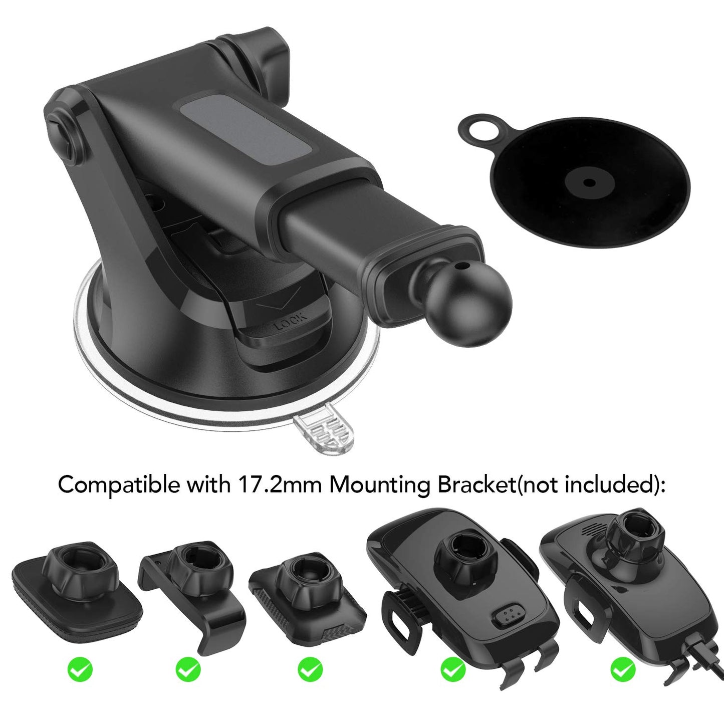 OQTIQ Replacement Suction Cup Mount Part, with Replacement Dashboard Pad Disc, 17.2mm Ball Joint Suction Cup with Adhesive Mounting Disk for Phone