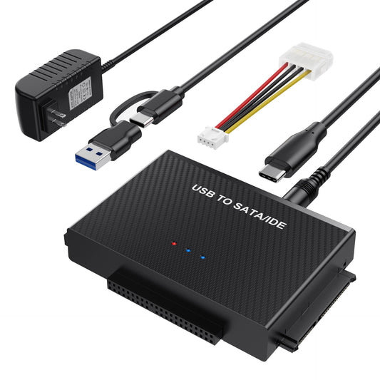 Hard Drive Reader USB 3.0 to SATA IDE Adapter, IDE SATA to USB + Type C External Hard Drive Adapter Data Recovery Converter Kit for Universal 2.5 3.5