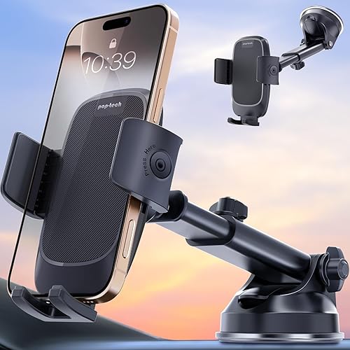 pop-tech Phone Mount for Car, [Military-Grade Suction] Universal Cell Phone Holder for Your Car Dashboard Windshield Window, Automobile Cradle Fit