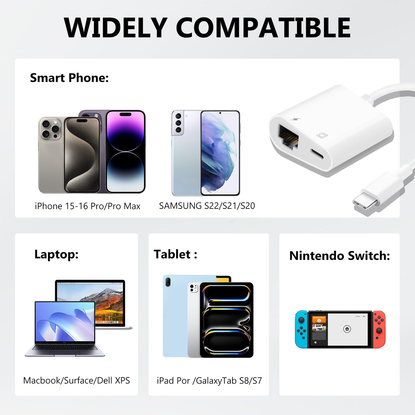 MTIQHS 2 in 1 USBC to RJ45 Ethernet Adapter with Charging Port