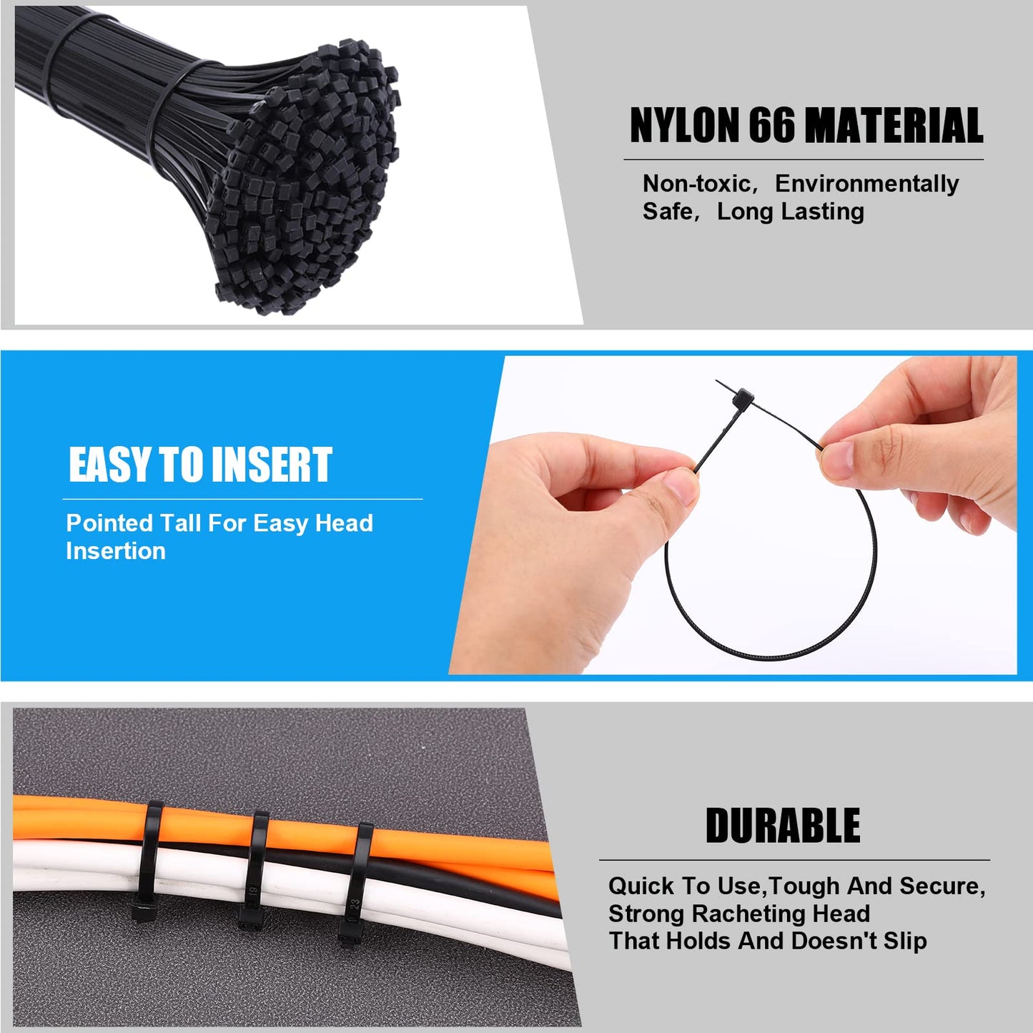 Arme Heavy Duty Zip Ties?2000 QTY/Pack Black Cable Zip Ties, Cable Zip Ties Nylon Self-Locking Black Ties,High-Strength Cable Zips Ties Assorted Sizes