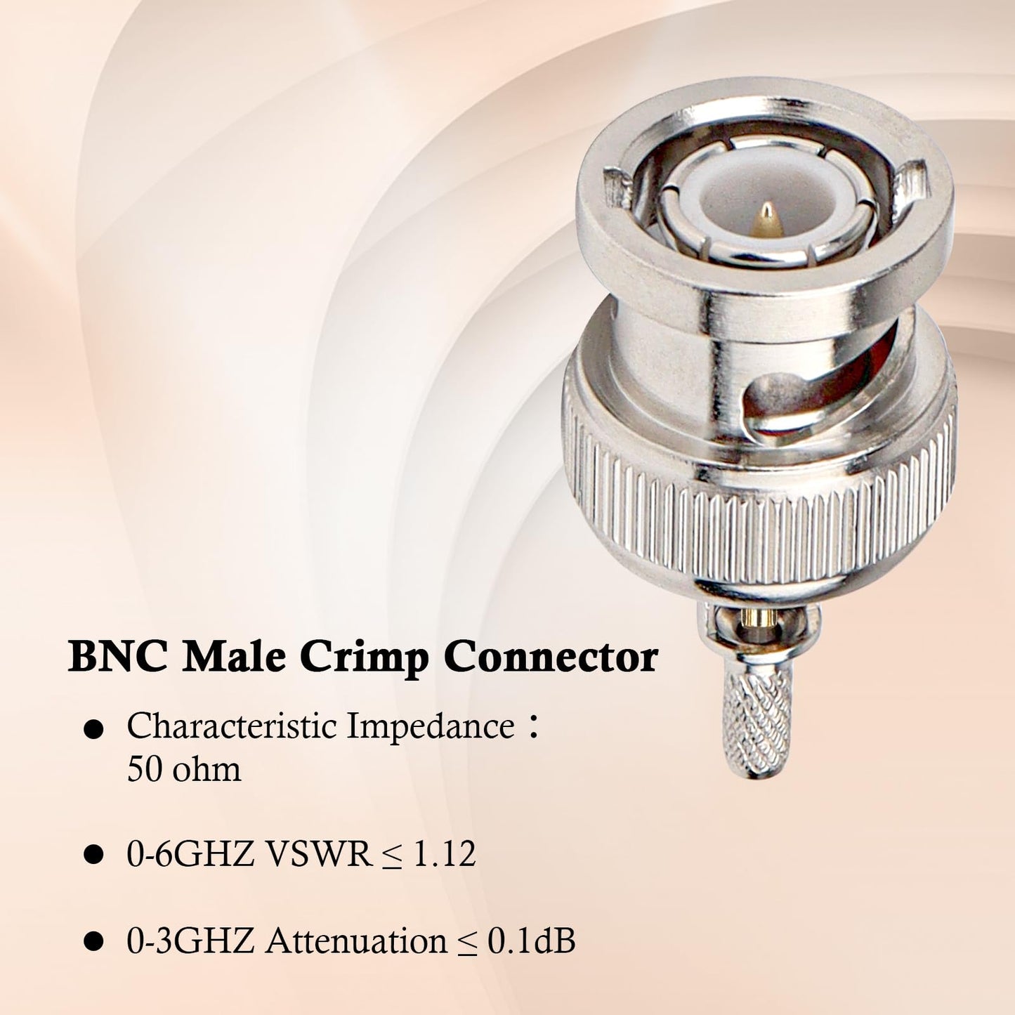 XRDS -RF BNC Crimp Connectors 10PCS, BNC Male Crimp Solder Attachment Connector for RG316 RG174 RG188 RG188A LMR100 Coax Cable