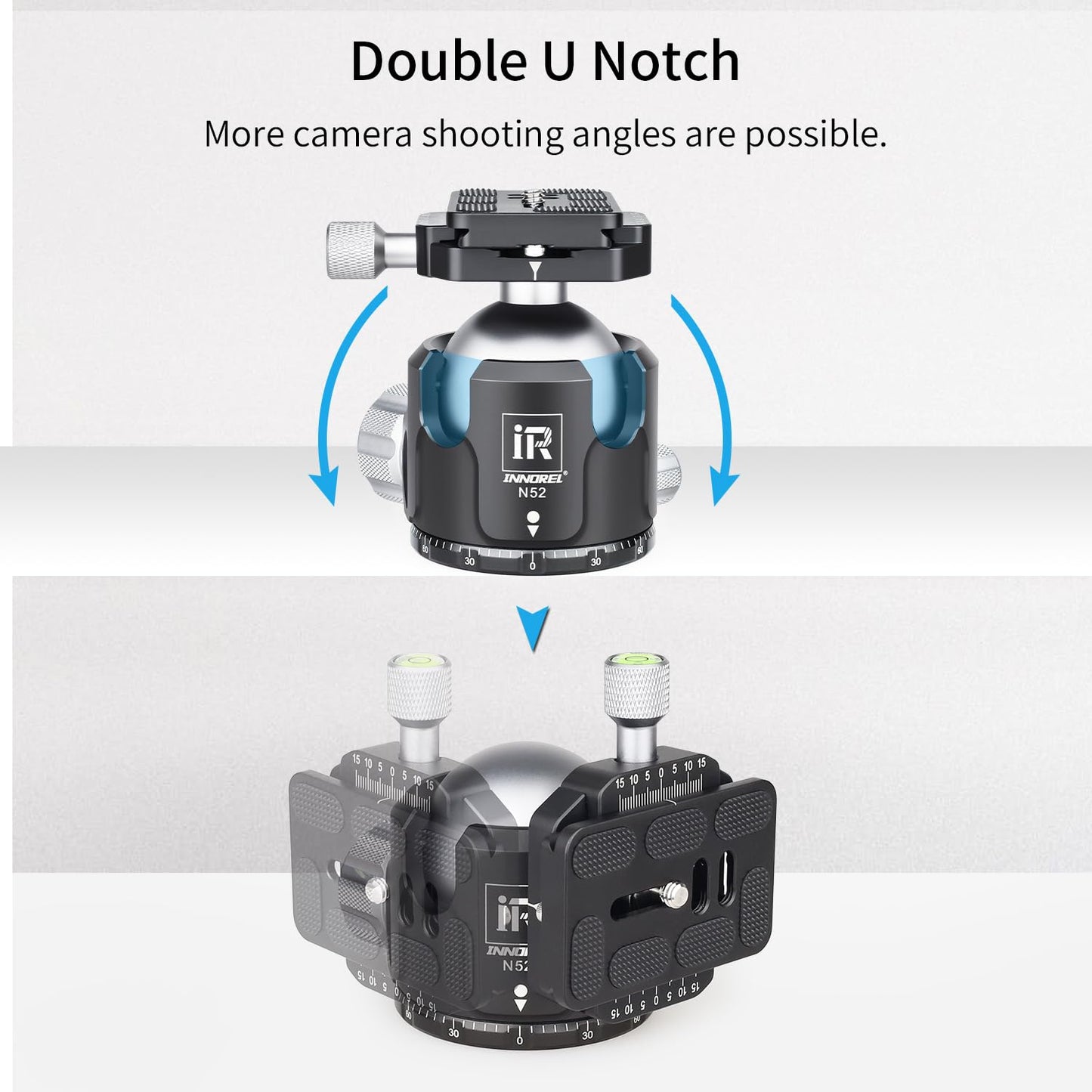 Low Profile Tripod Ball Head-INNOREL N52,Panoramic CNC Metal Camera Tripod Ball Head with Two 1/4" Screw Arca Swiss Quick Release Plates