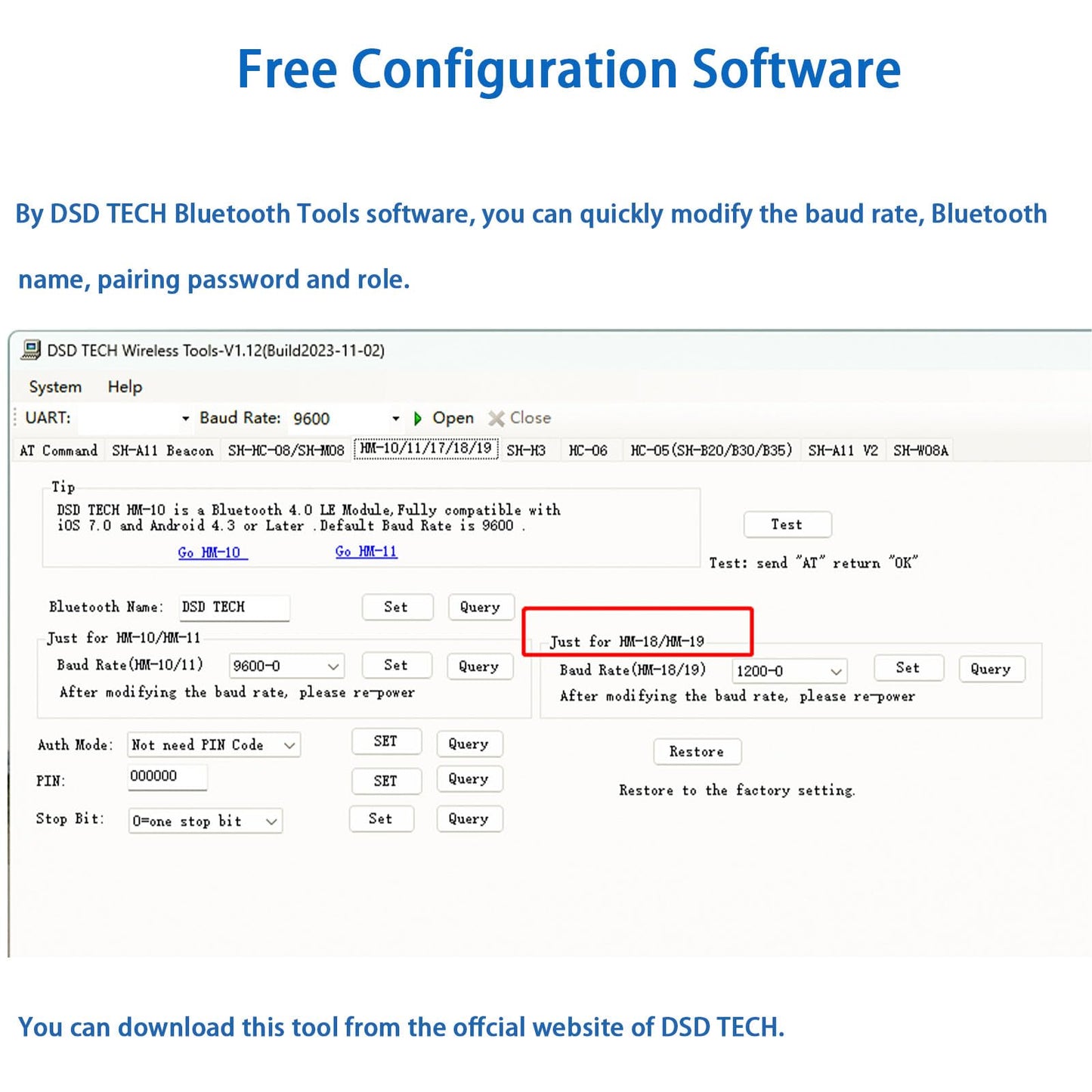 DSD TECH SH-B30-BLE RS232 to Bluetooth 5.0 BLE Adapter Support iOS Android