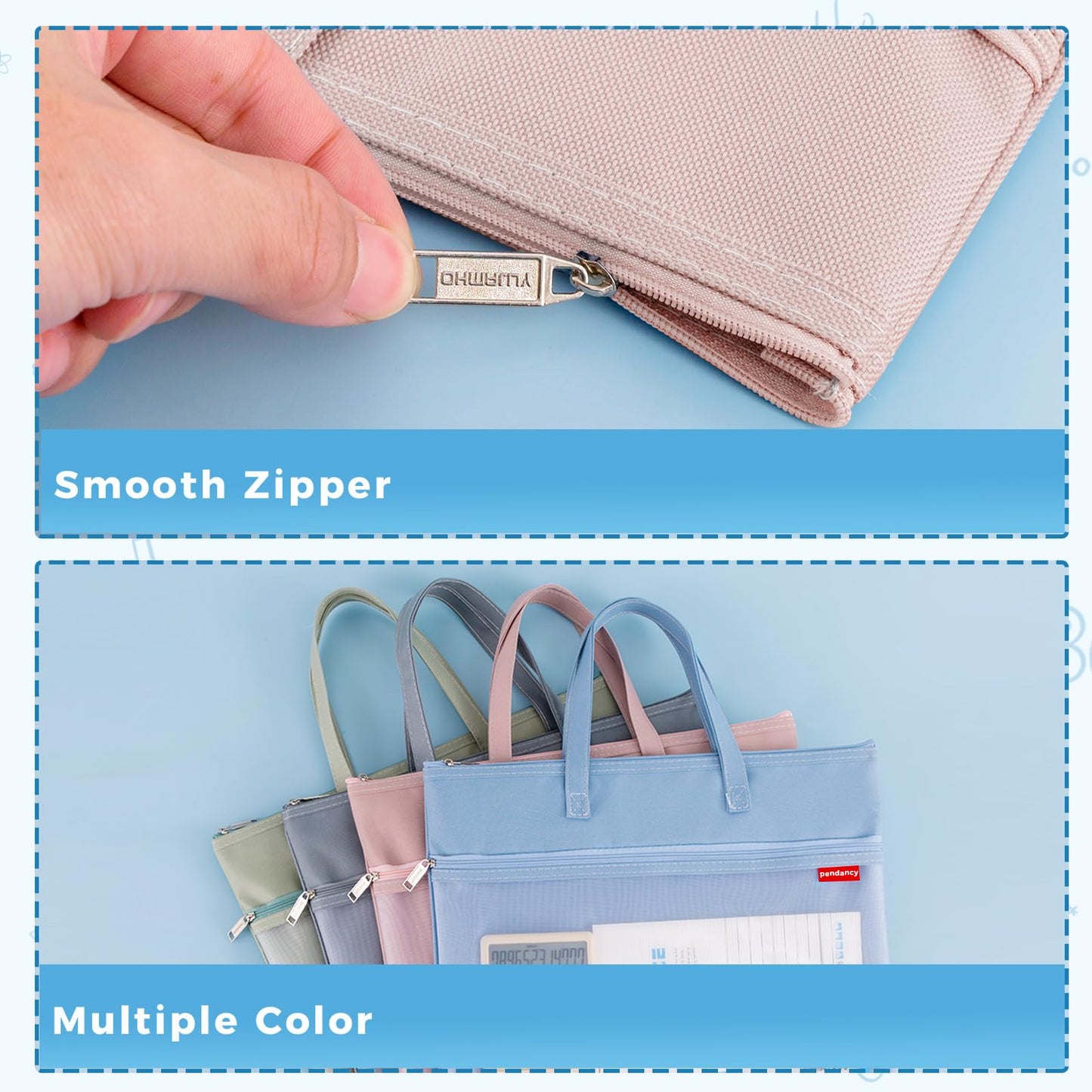 Pendancy Mesh Zipper Pouch A4 Size, Large Double Pocket Waterproof File Bag with Handle, 11x13.8 in Foldable Document Storage for Puzzle Project/Cross