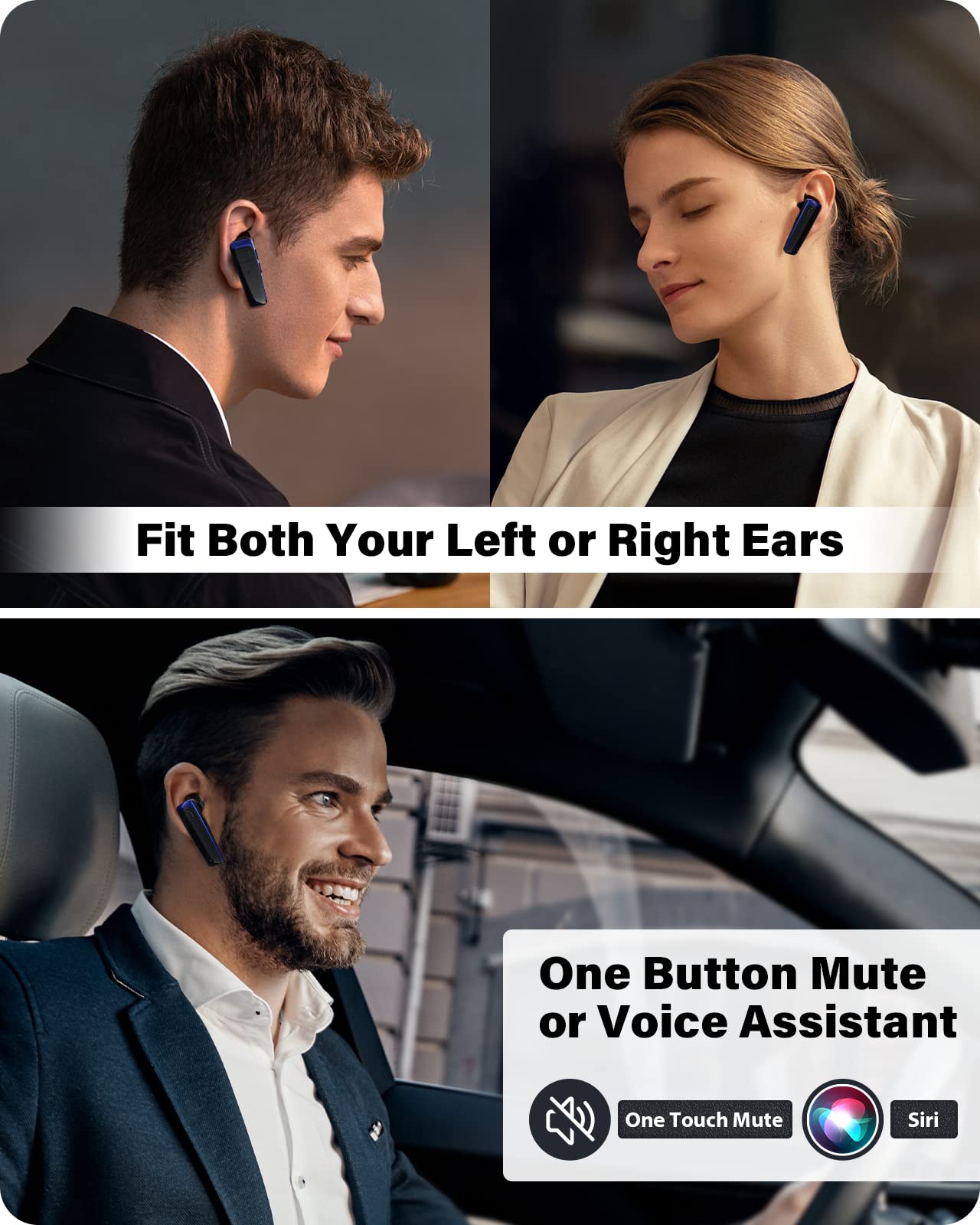 ADADPU Bluetooth Headset - V5.0 Wireless Handsfree Earpiece Built-in Dual Mic Noise Cancelling, 10 Days Standby 16Hrs HD Talktime Ultralight Headset