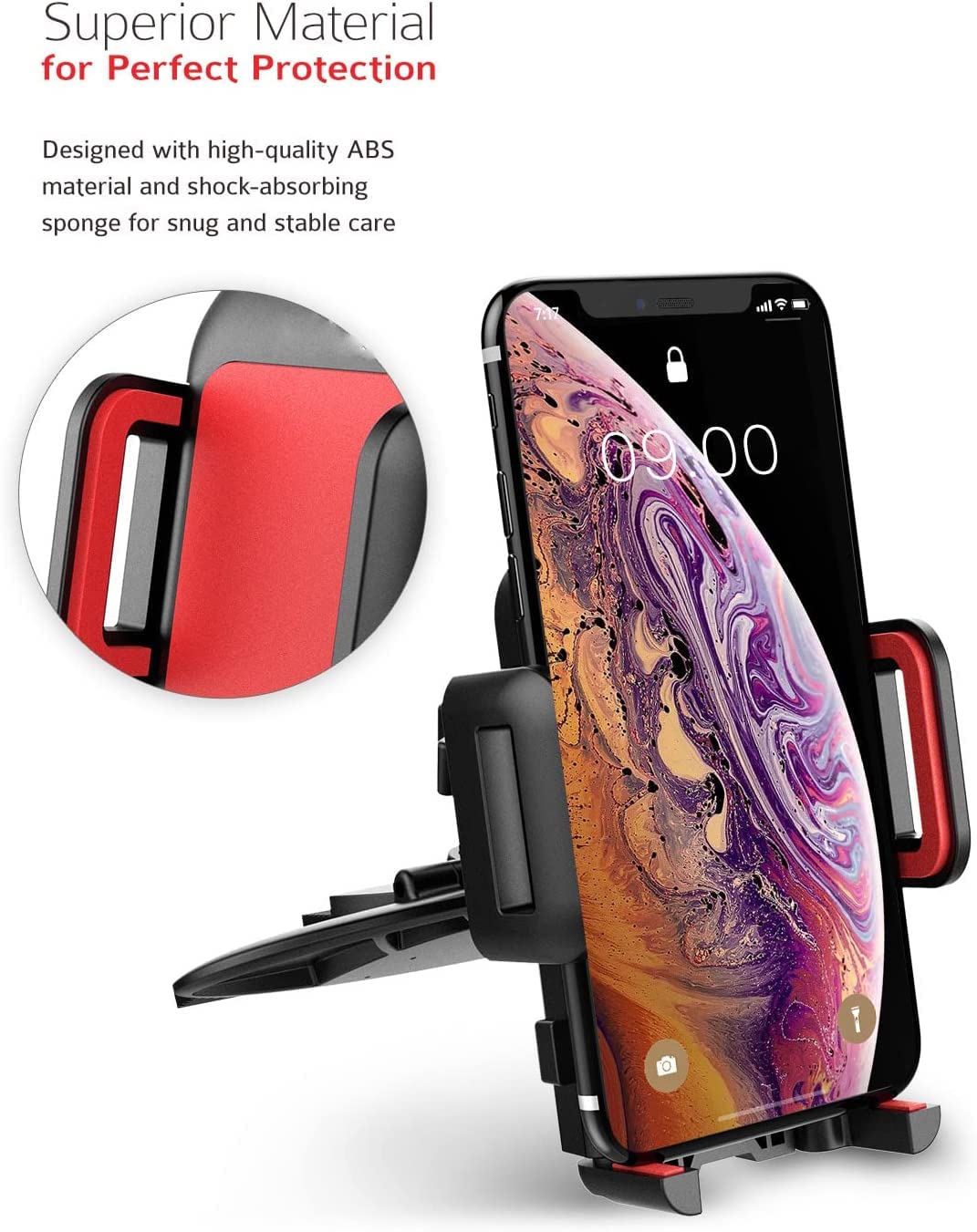 VSSMSSA Cell Phone Holder for Car, CD Slot Mount, One-Handed Operation, Compatible with iPhone14 13 12 Mini 11 Pro XR XS MAX Galaxy S20 S20+ S10 Red