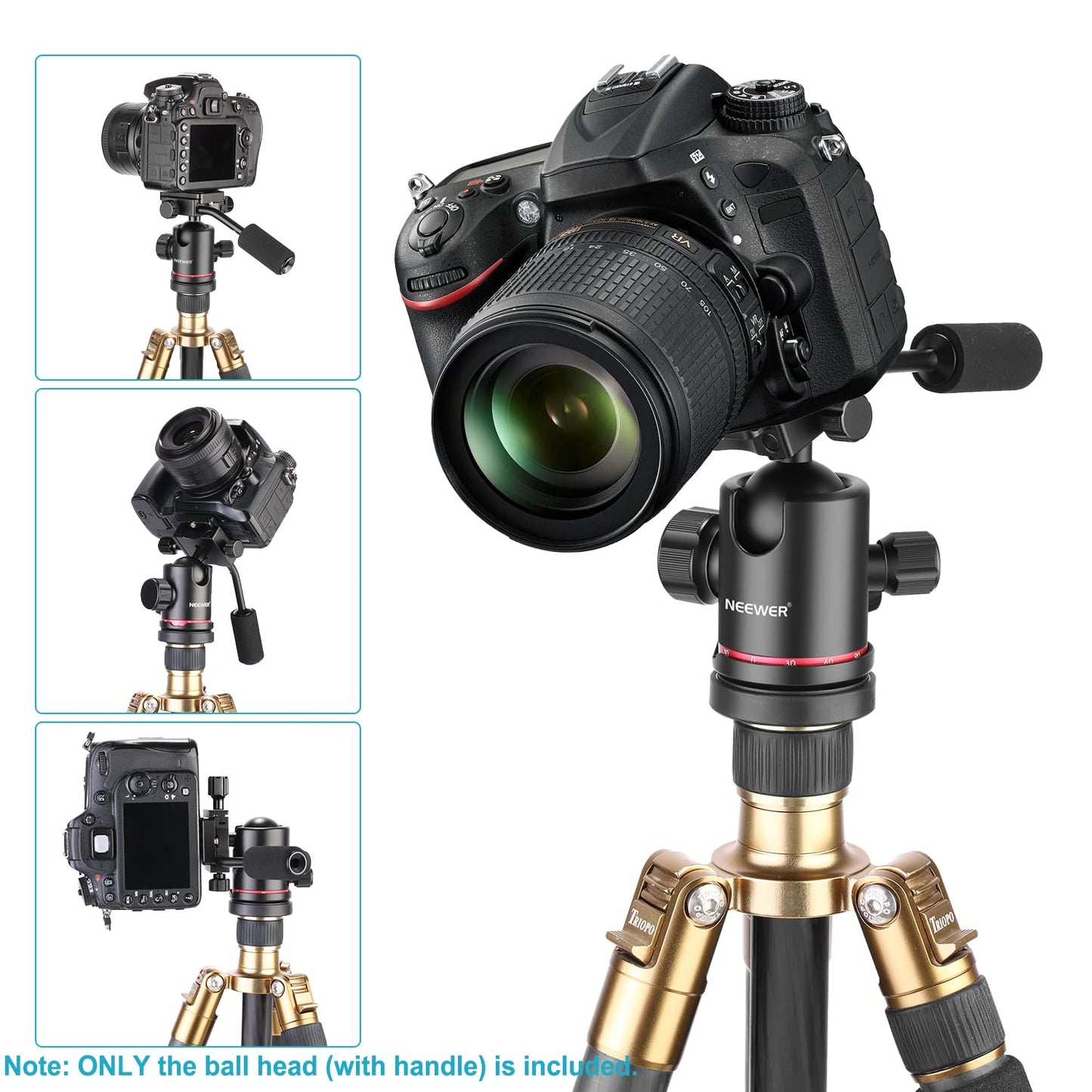 Neewer Heavy Duty Camera Tripod Ball Head with Handle and 1/4 inch Quick Shoe Plate, 360 Degree Panoramic Head for Tripod, Monopod, Slider, DSLR