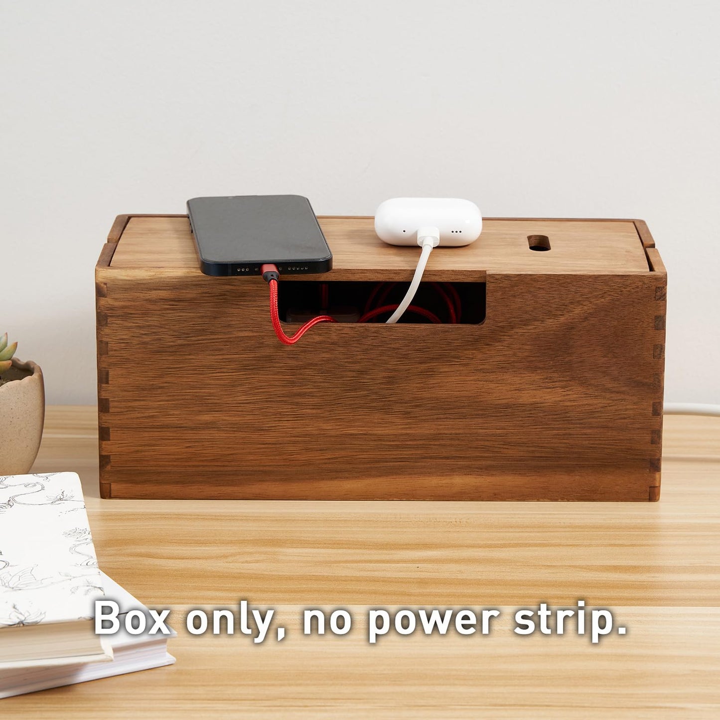 LiTY Acacia Wood Cable Management Box, Wooden Cord Hider & Organizer for Power Strip, Electrical Hiding, TV Wires, Desk & Floor Cables - Office Under