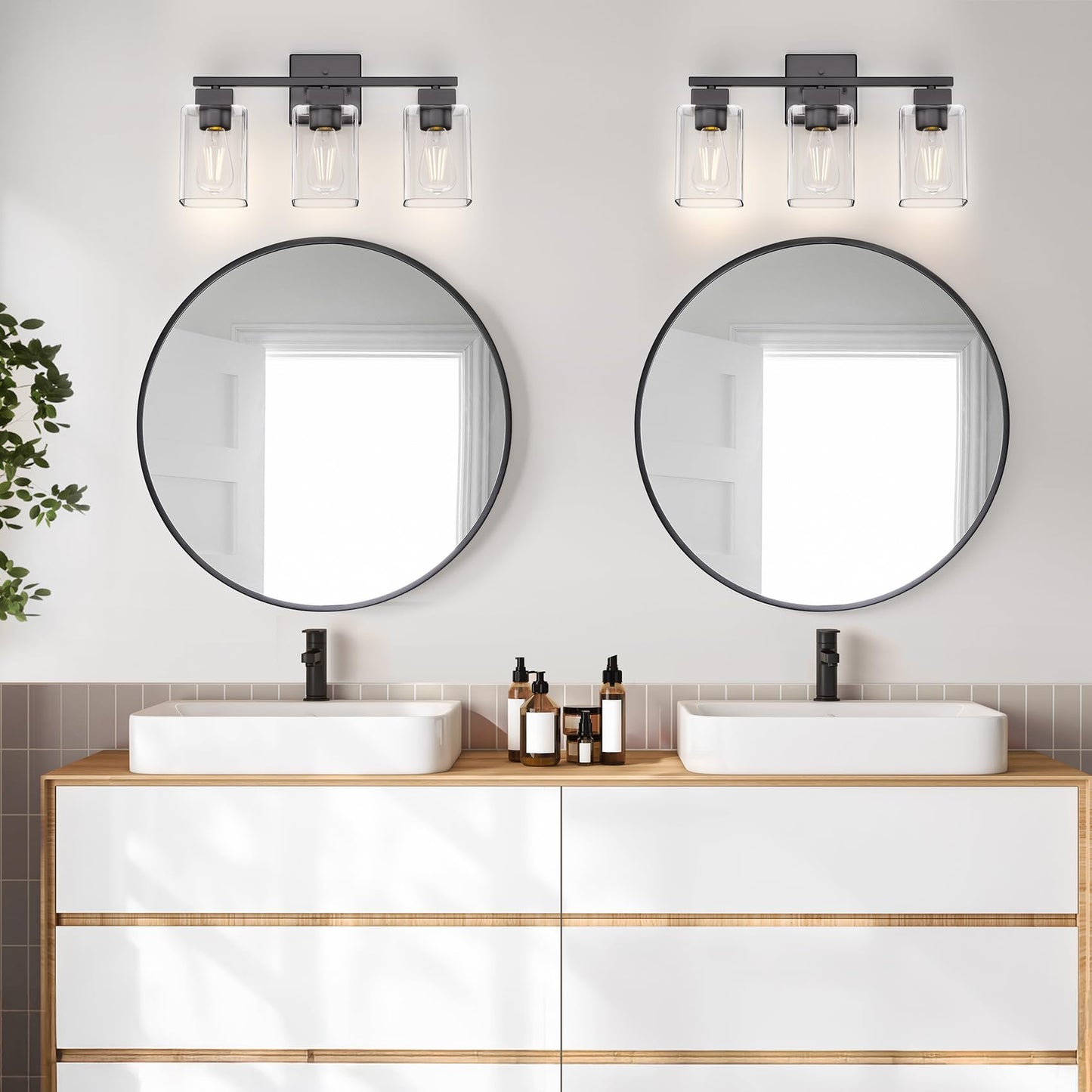 Espird Matte Black Bathroom Vanity Light, 3-Light Vanity Lighting fixtures Over Mirror, Square Design & UL Certification, Wall Sconces with Clear