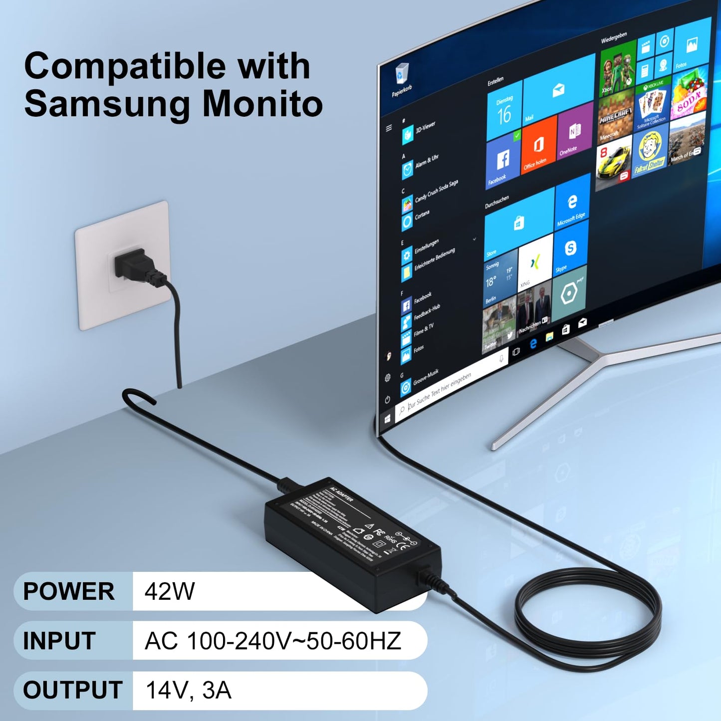 Oanlxt 14V Power Adapter Compatible with Samsung SyncMaster 15" 17" 18" 19" 20" 22" 23" 24" 27" TV LED LCD Monitor Adapter Charger Compatible…