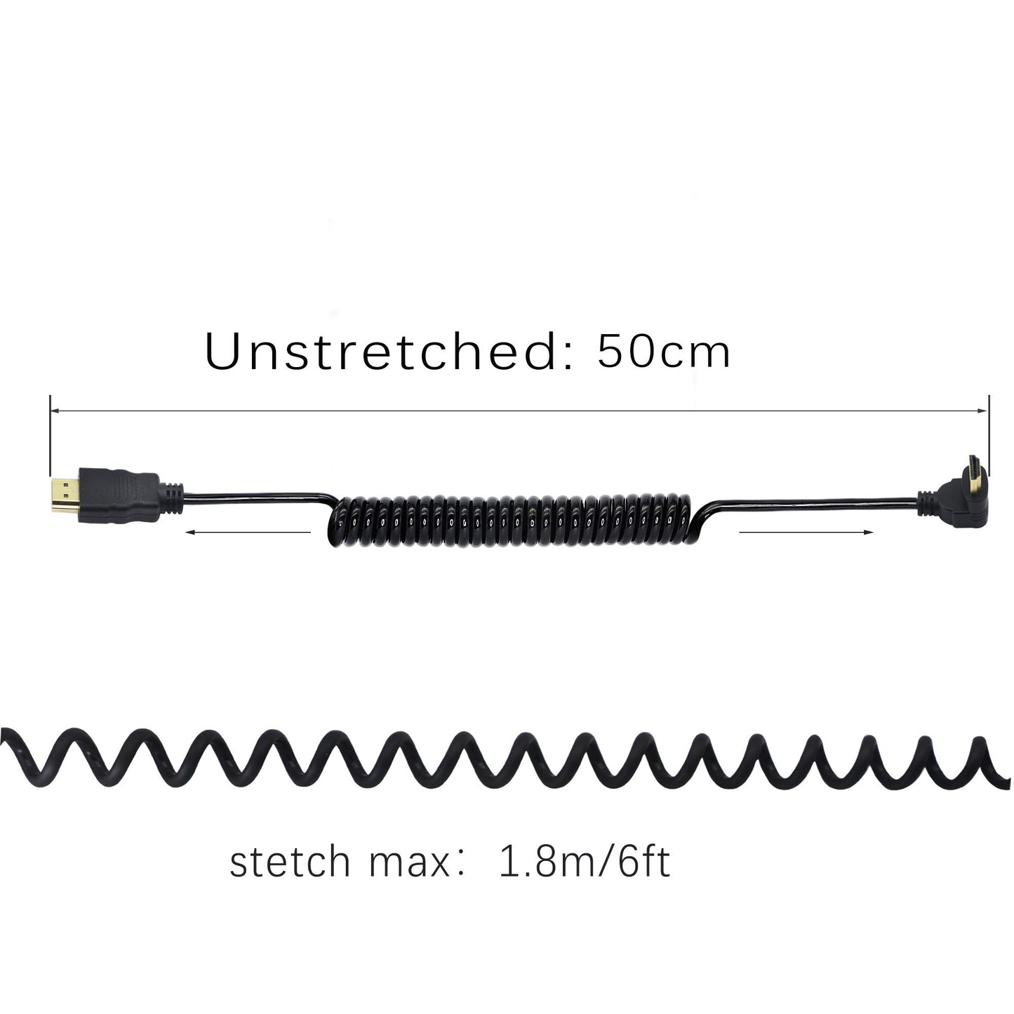 PNGKNYOCN Right Angle HDMI Coiled Cable, 270 Degree Upward Angle Male to Male Spring Spiral Cable for Camera, Monitor