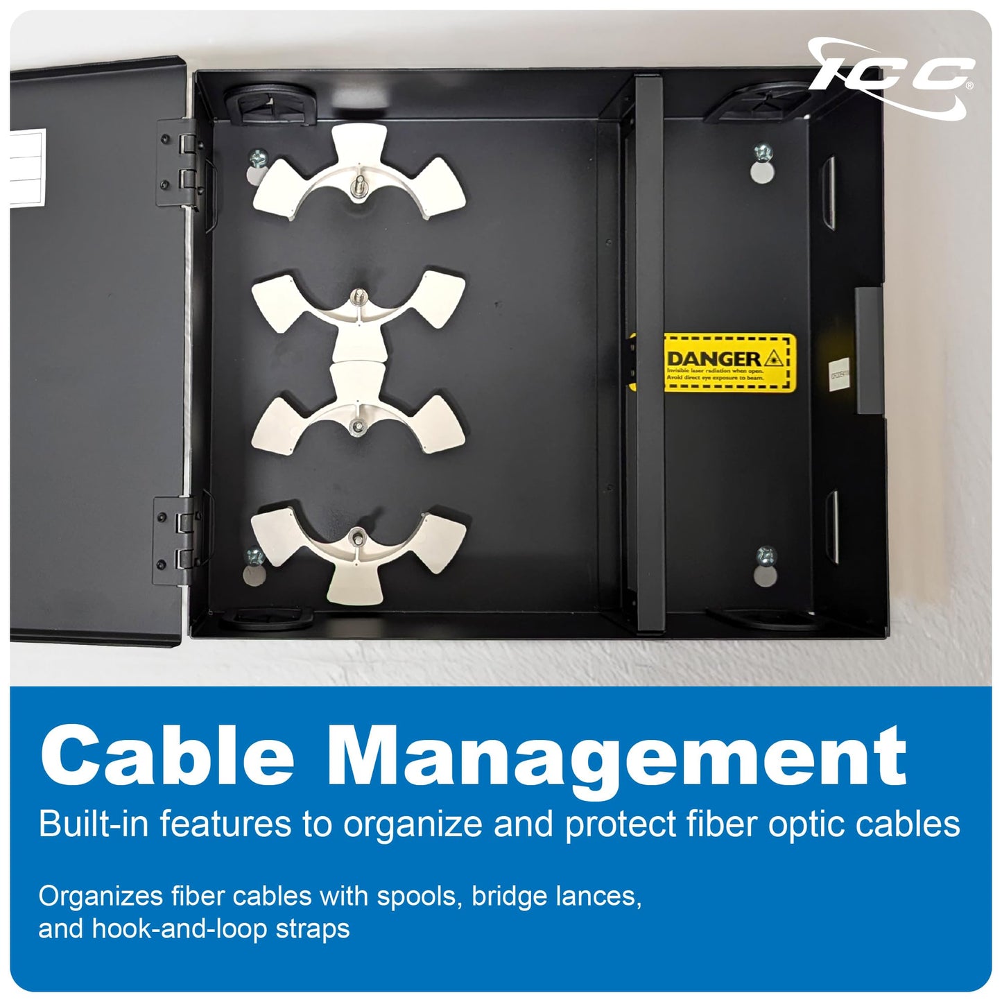 ICC Fiber Optic Wall Mount Enclosure - 4 Slots for LGX Compatible Adapter Panels or Cassettes (Sold Separately), Fiber Enclosure Supports up to 96