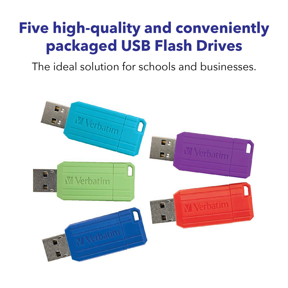Verbatim 32GB Pinstripe Retractable USB 2.0 Flash Thumb Drive - 5 Pack - Multicolor (Green, Blue, Red, Purple, Cyan)…